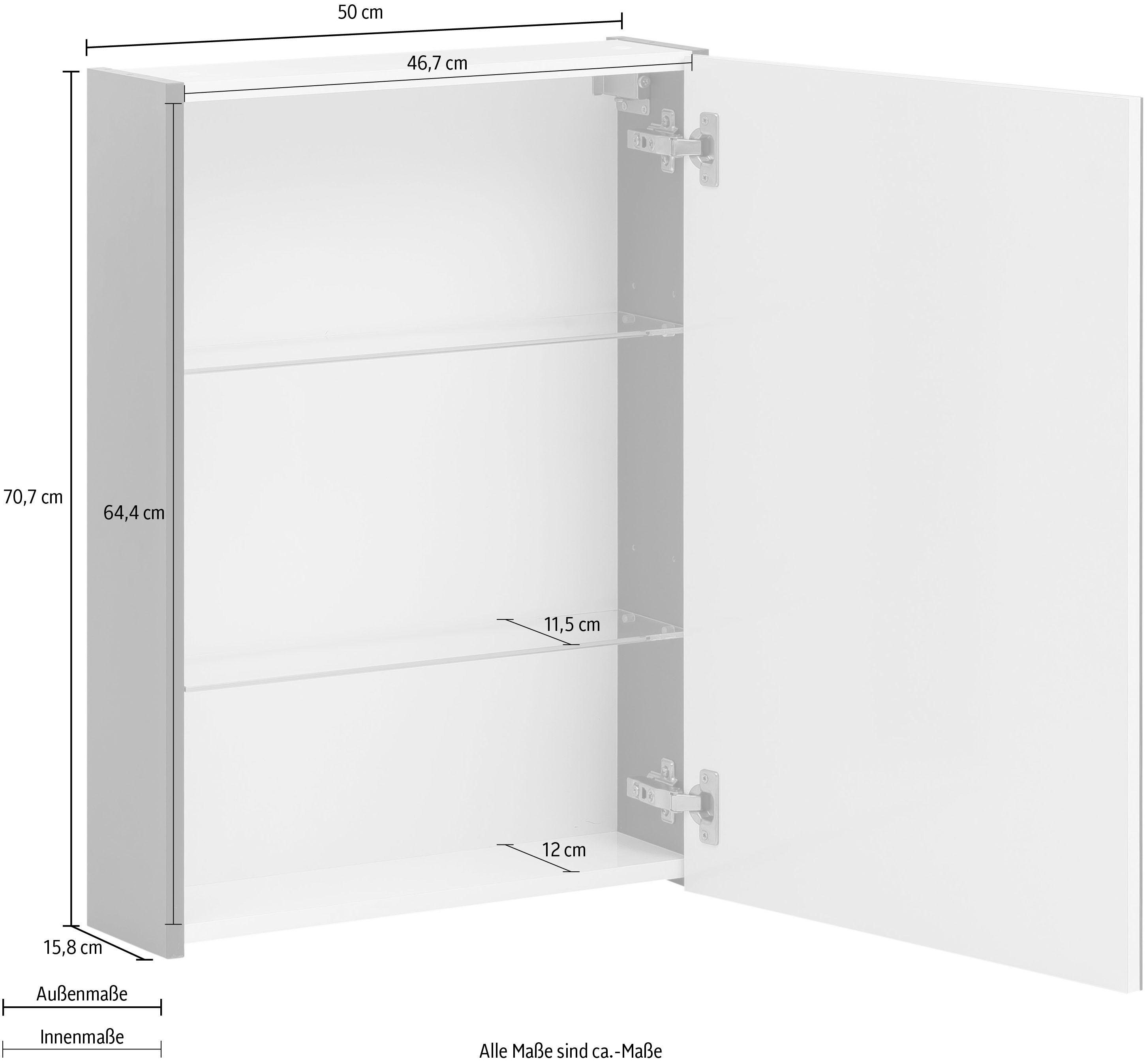 Schildmeyer Spiegelkast Basic Breedte 50 cm, 1-deurs, glasplateaus, Made in Germany