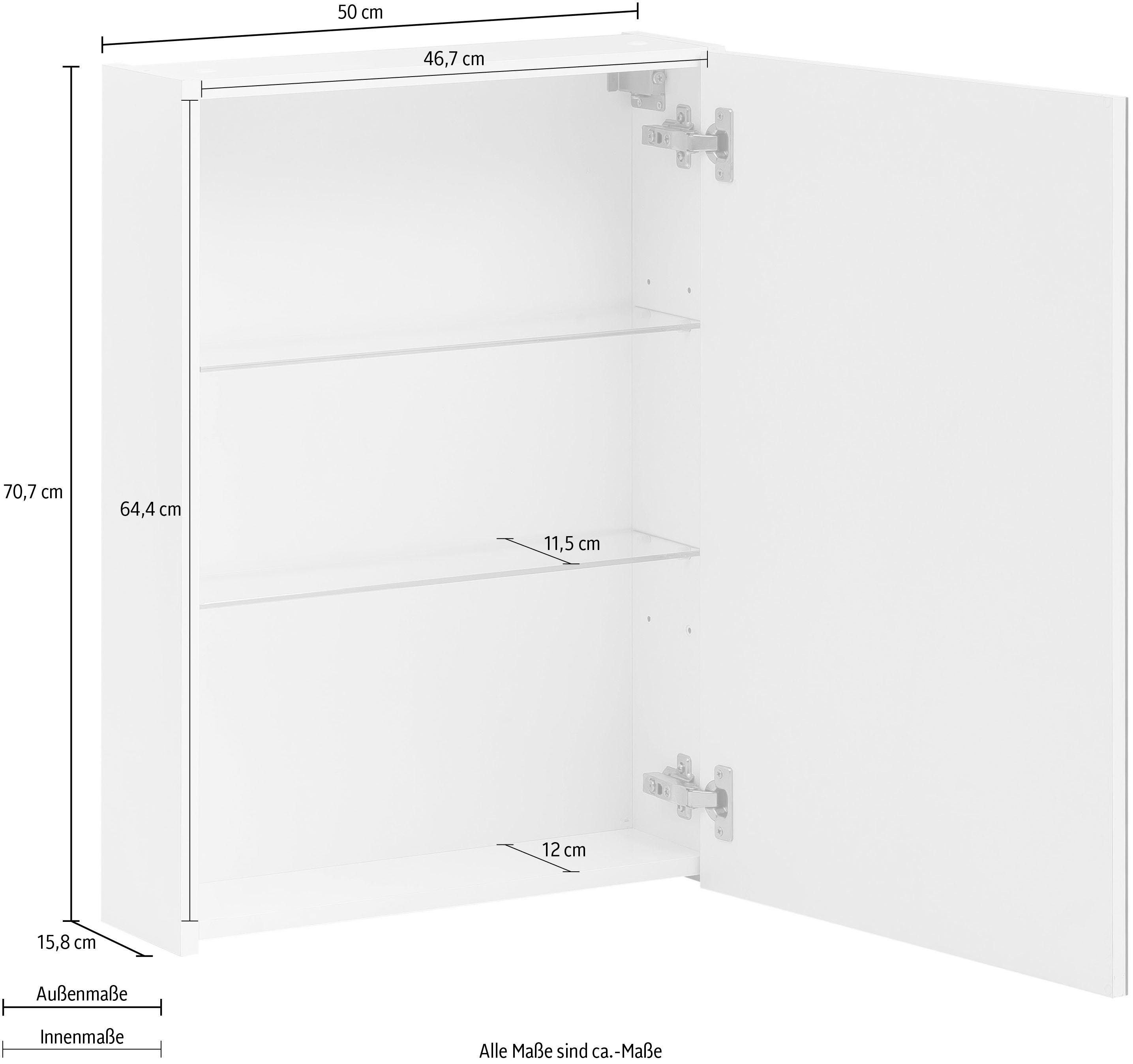 Schildmeyer Spiegelkast Basic Breedte 50 cm, 1-deurs, glasplateaus, Made in Germany