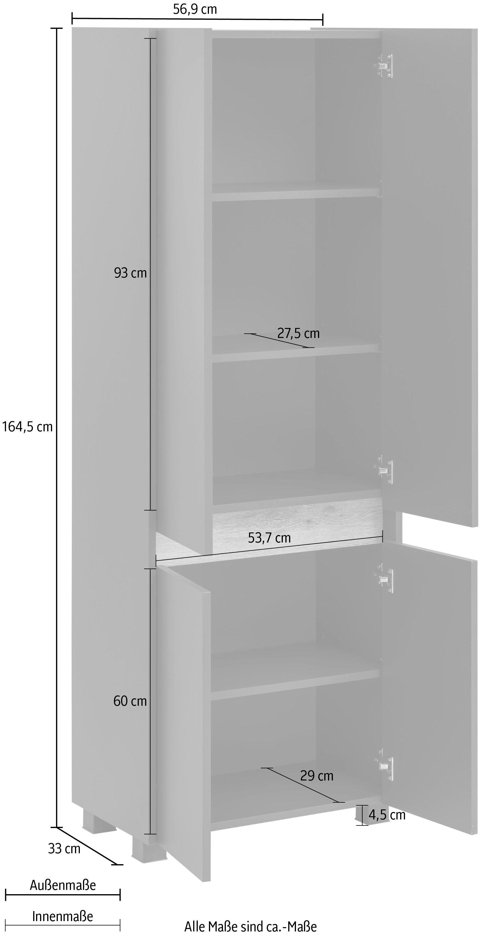 Schildmeyer Hoge kast Cosmo in verschillende kleuren Made in Germany Breedte 57 cm, badkamerkast, lijst in moderne wildeiken-look