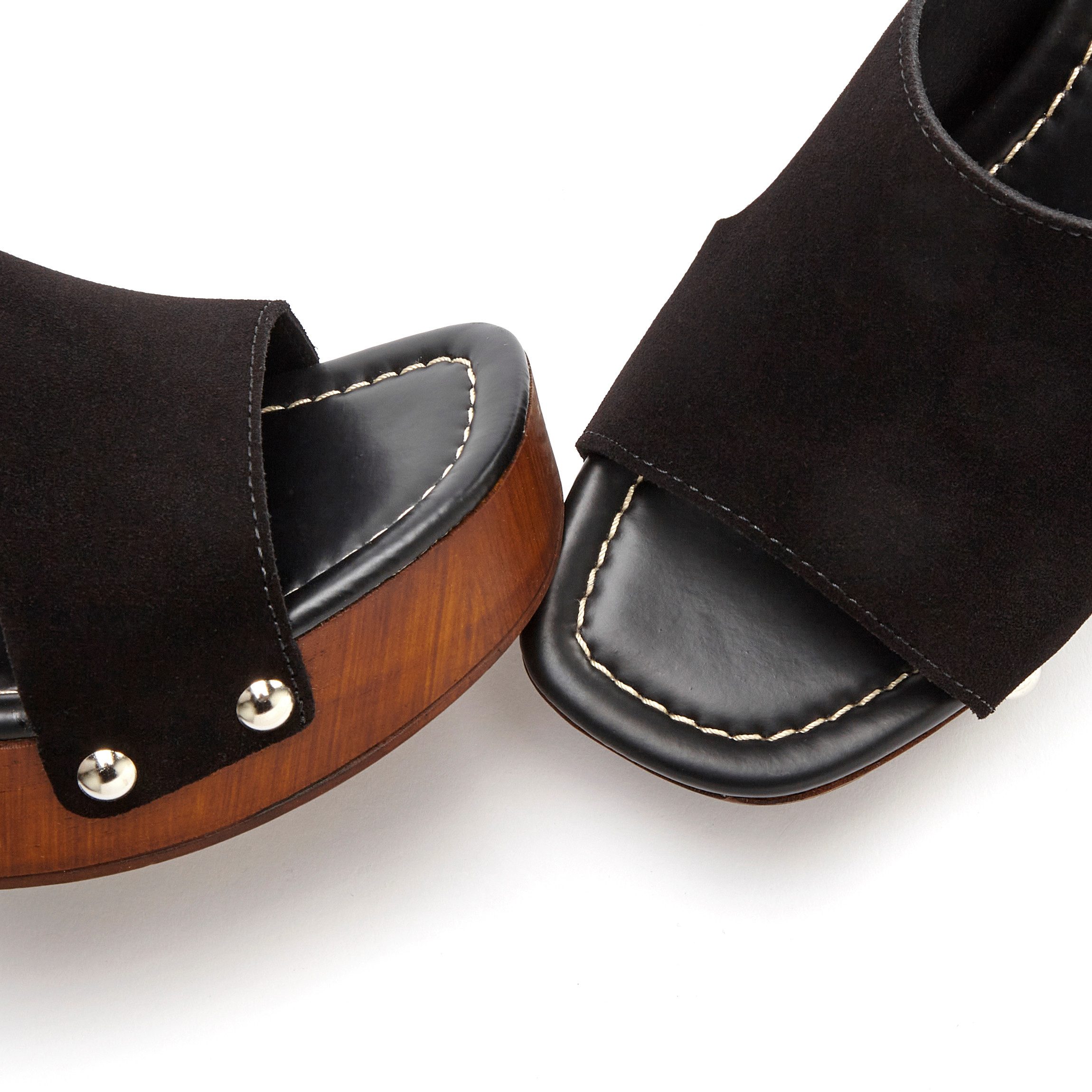 French Connection Slippers Mule, sandaal, open schoen van leer met blokhak