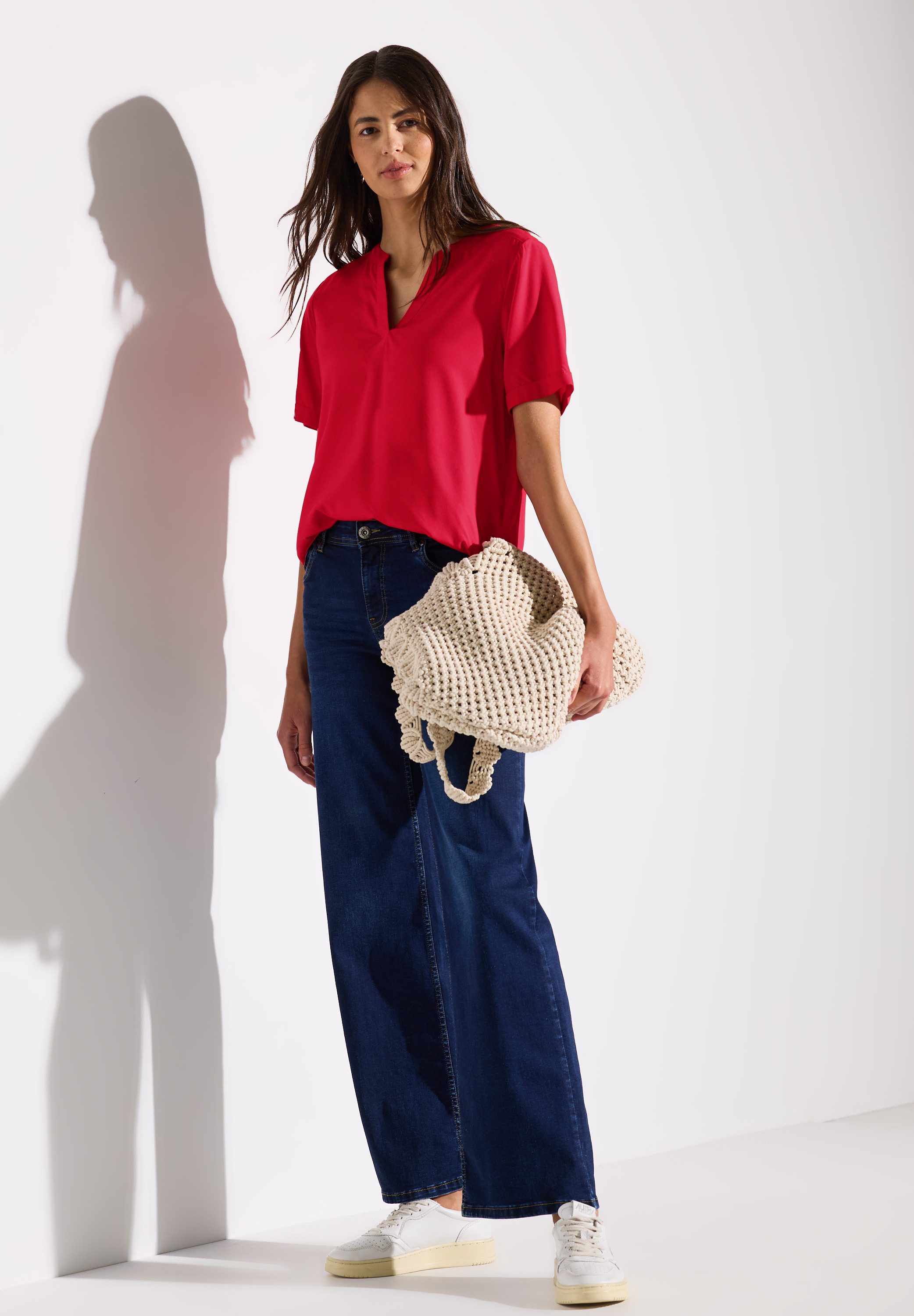 STREET ONE Blouse met korte mouwen met ingesneden ronde hals