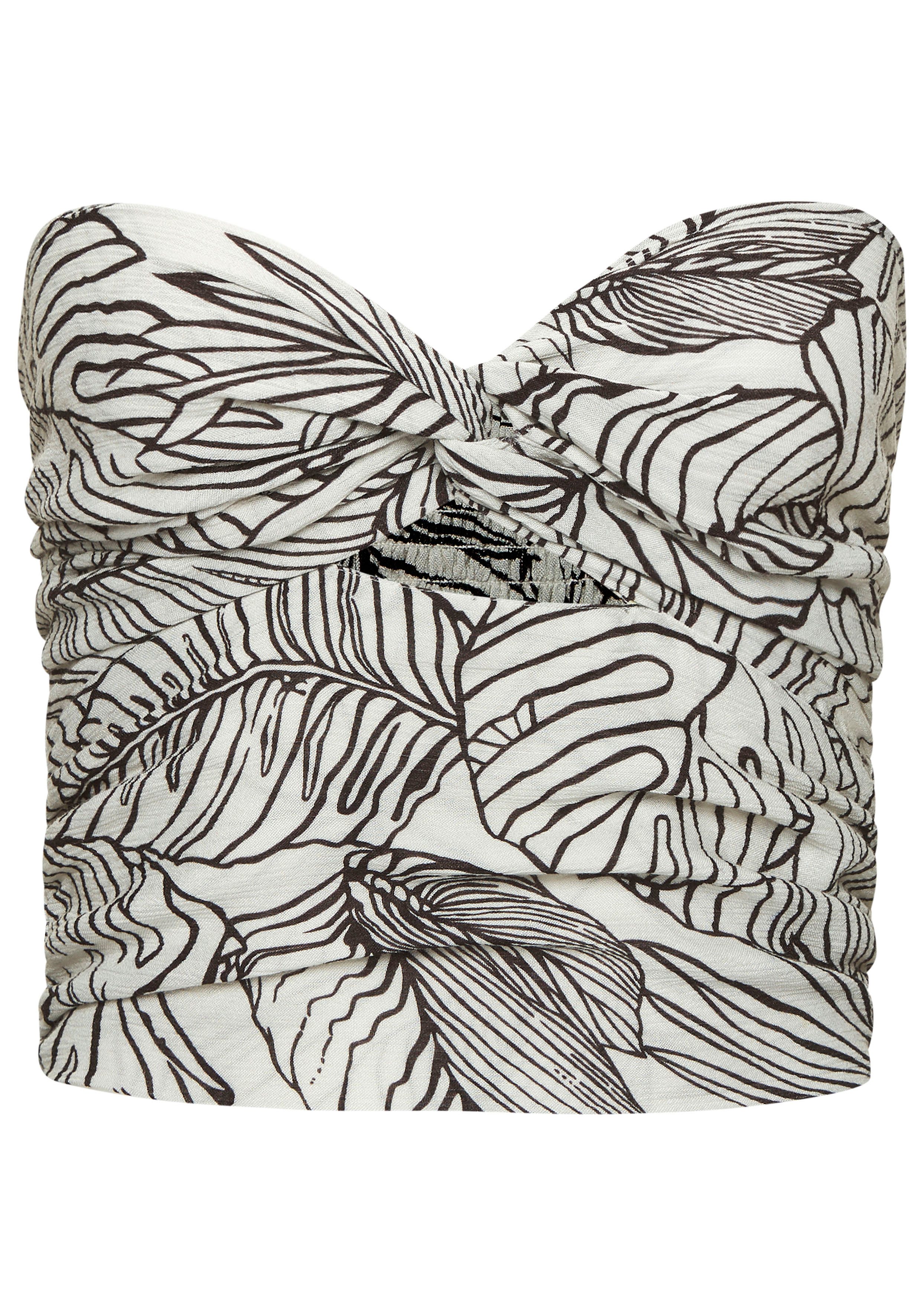 s.Oliver RED LABEL Beachwear Bandeautop met knoopdetail en alloverprint, schoudervrij, figuuraccentuerend