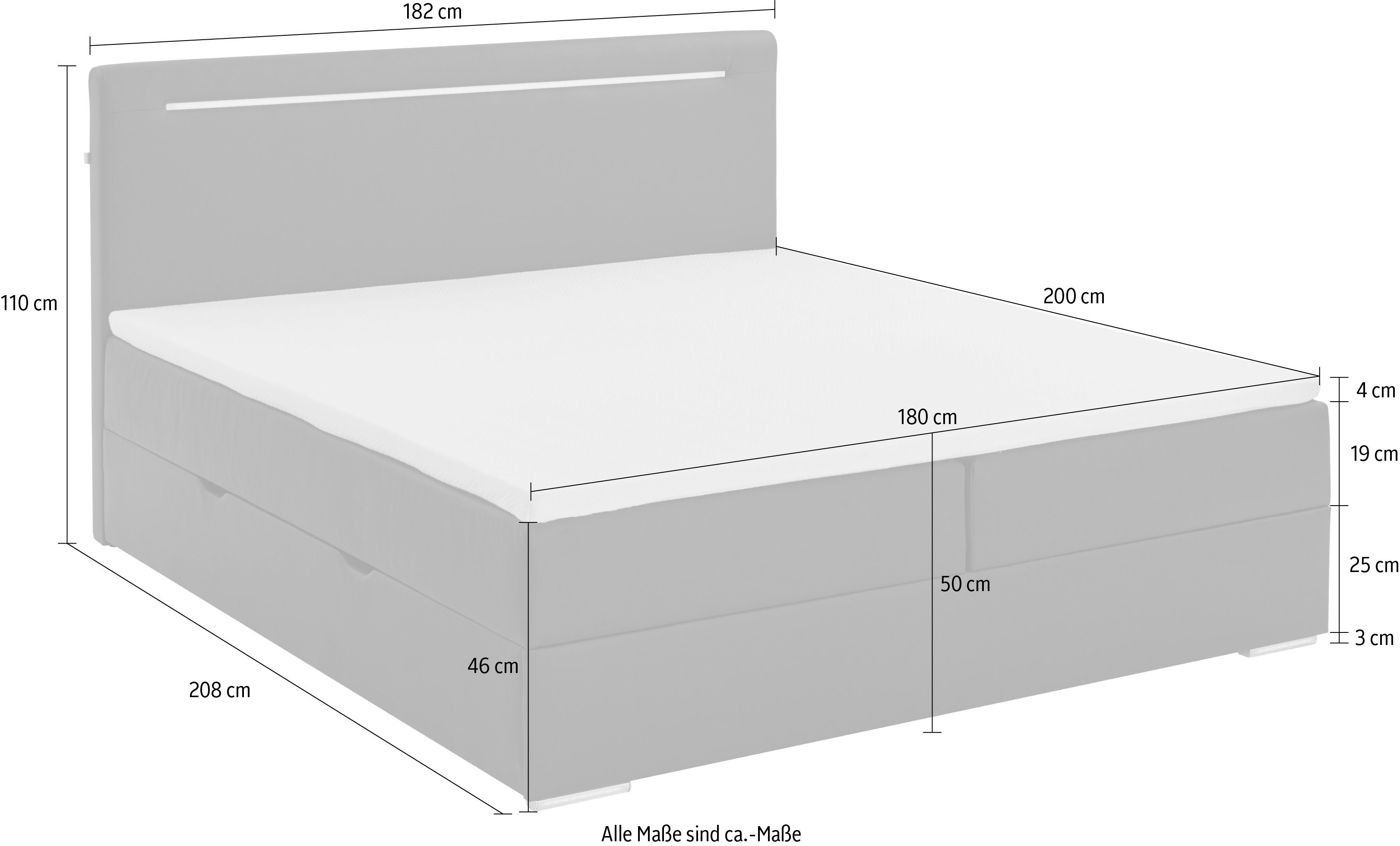 meise.möbel Boxspring Candela 2 inclusief ledverlichting in hoofdbord en poten, met bedkist en topmatras