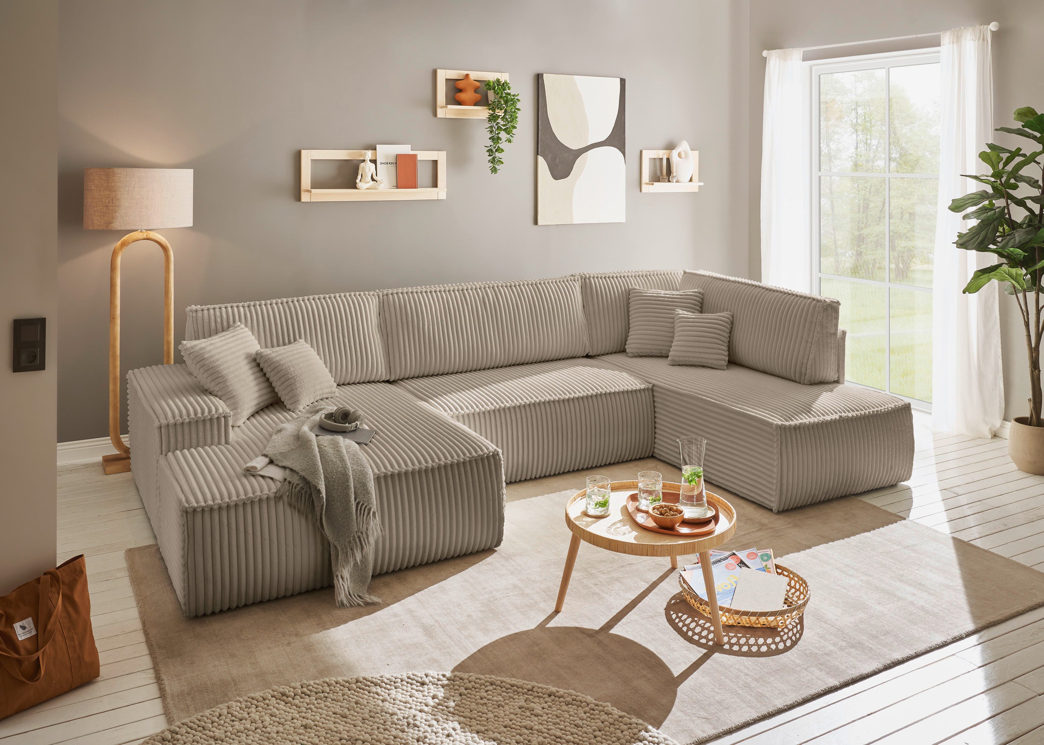 andas Zithoek FINNLEY U-model XXL 329 cm, bedbank, slaapfunctie m. bedkist