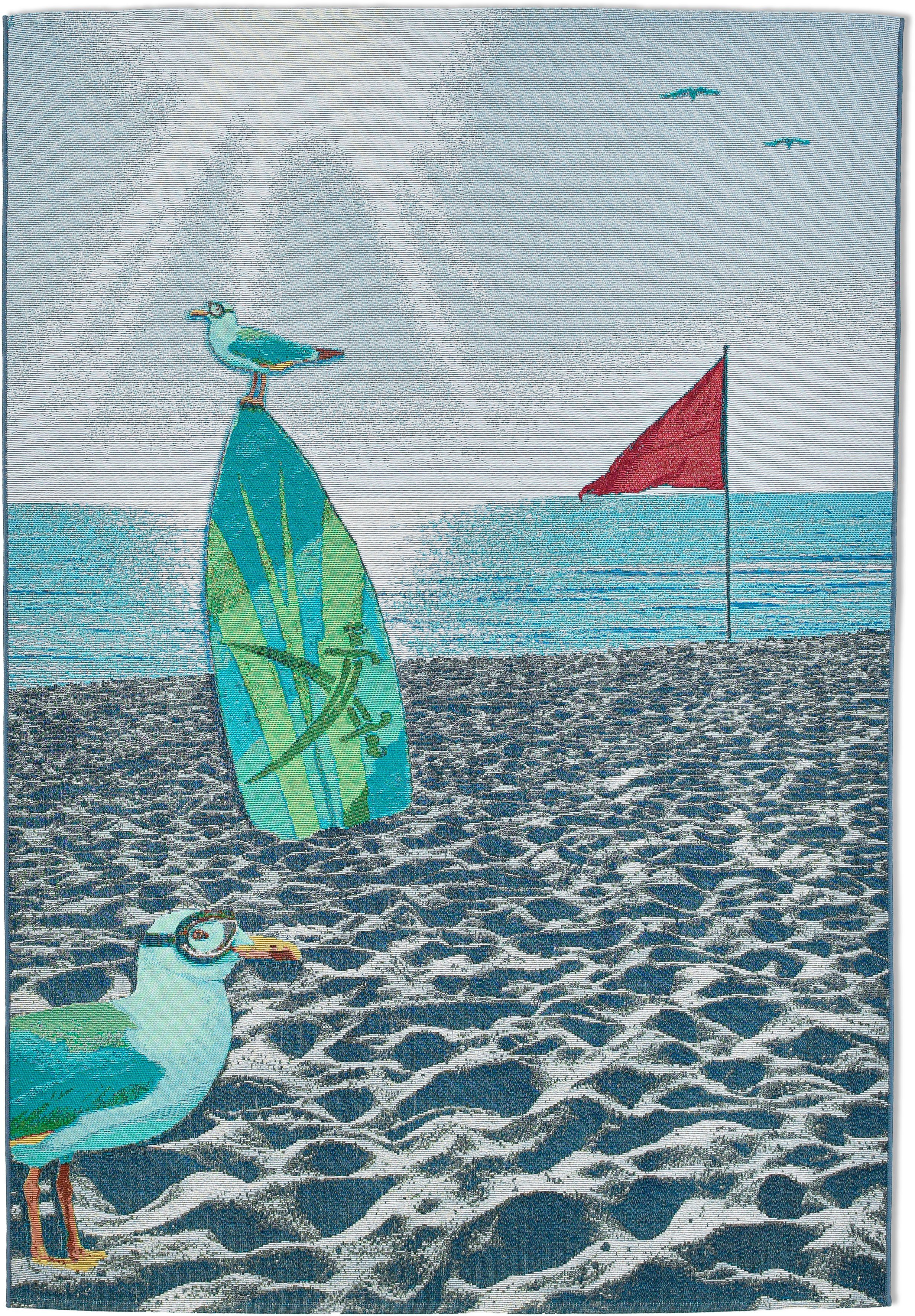 Sansibar Vloerkleed Rantum Beach SA-021 Vlakweefsel, modern ontwerp, Strand & Surfplank, Outdoor geschikt