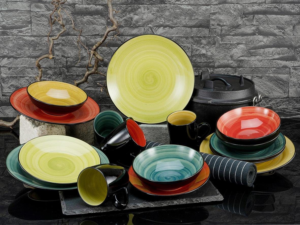 CreaTable Combi-servies Servies-set Samoa Servies, met de hand geschilderde spiraaldecoratie, 16 delen, voor 4 personen (set, 16-delig)