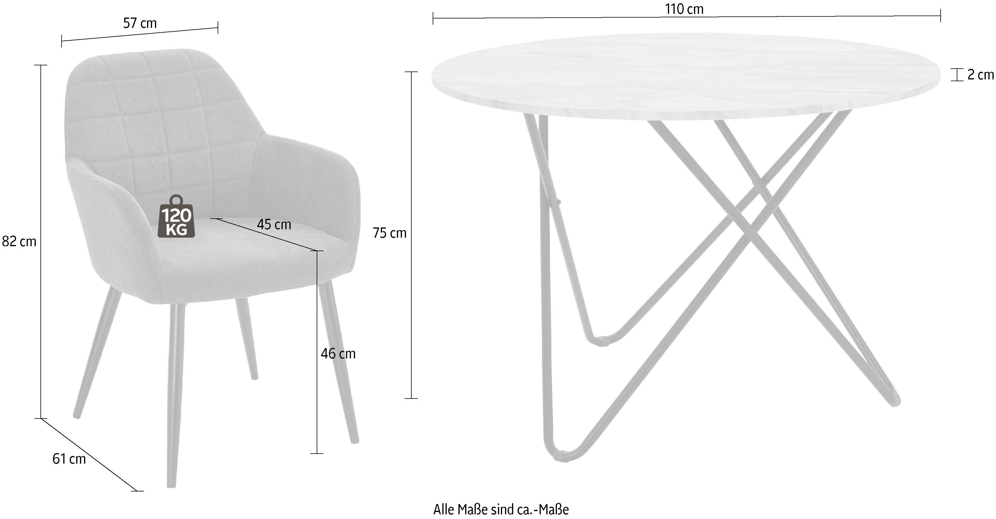 INOSIGN Eethoek JonasMara ronde tafel in marmerlook (set, 5-delig)