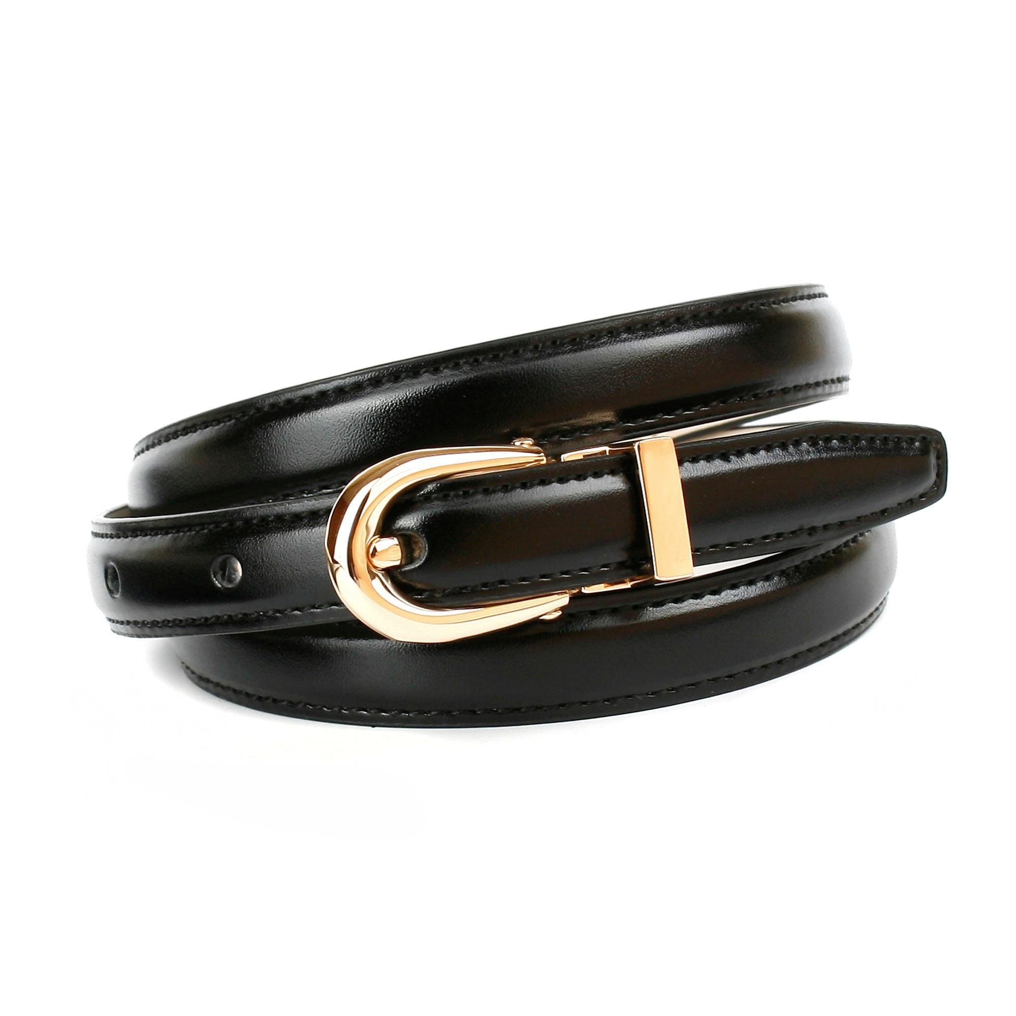 Anthoni Crown Leren riem in een smal model met goudkleurige gesp