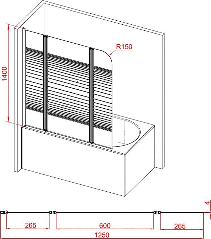 Marwell Badscherm White stripes met bescherming tegen inkijk, breedte: 125 cm, 125 cm x 3 cm (3-delig)
