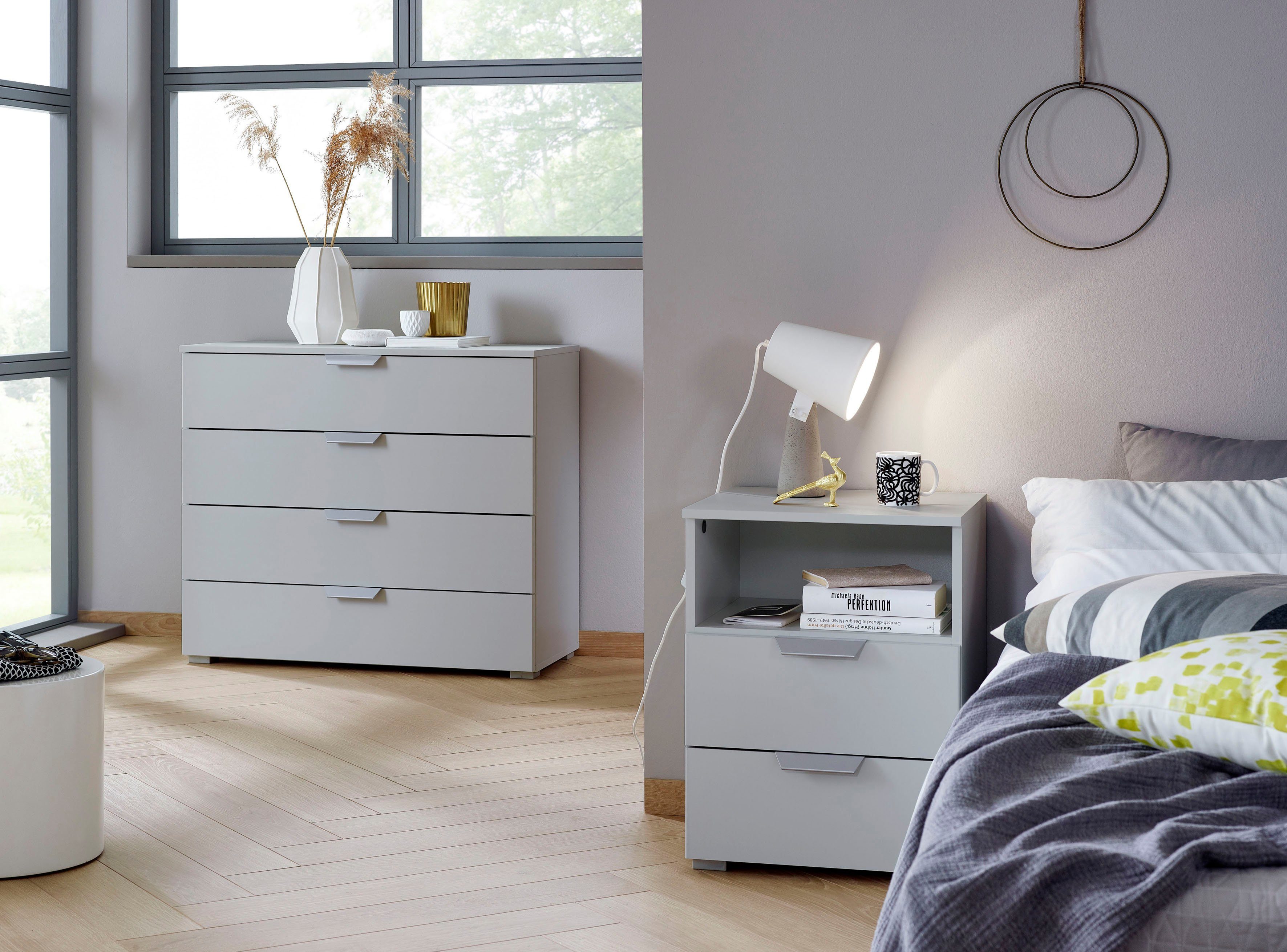 rauch Nachtkastje ORIAS in decor- of hoogglansfront met 2 lades en nis voor veel opbergruimte made in germany