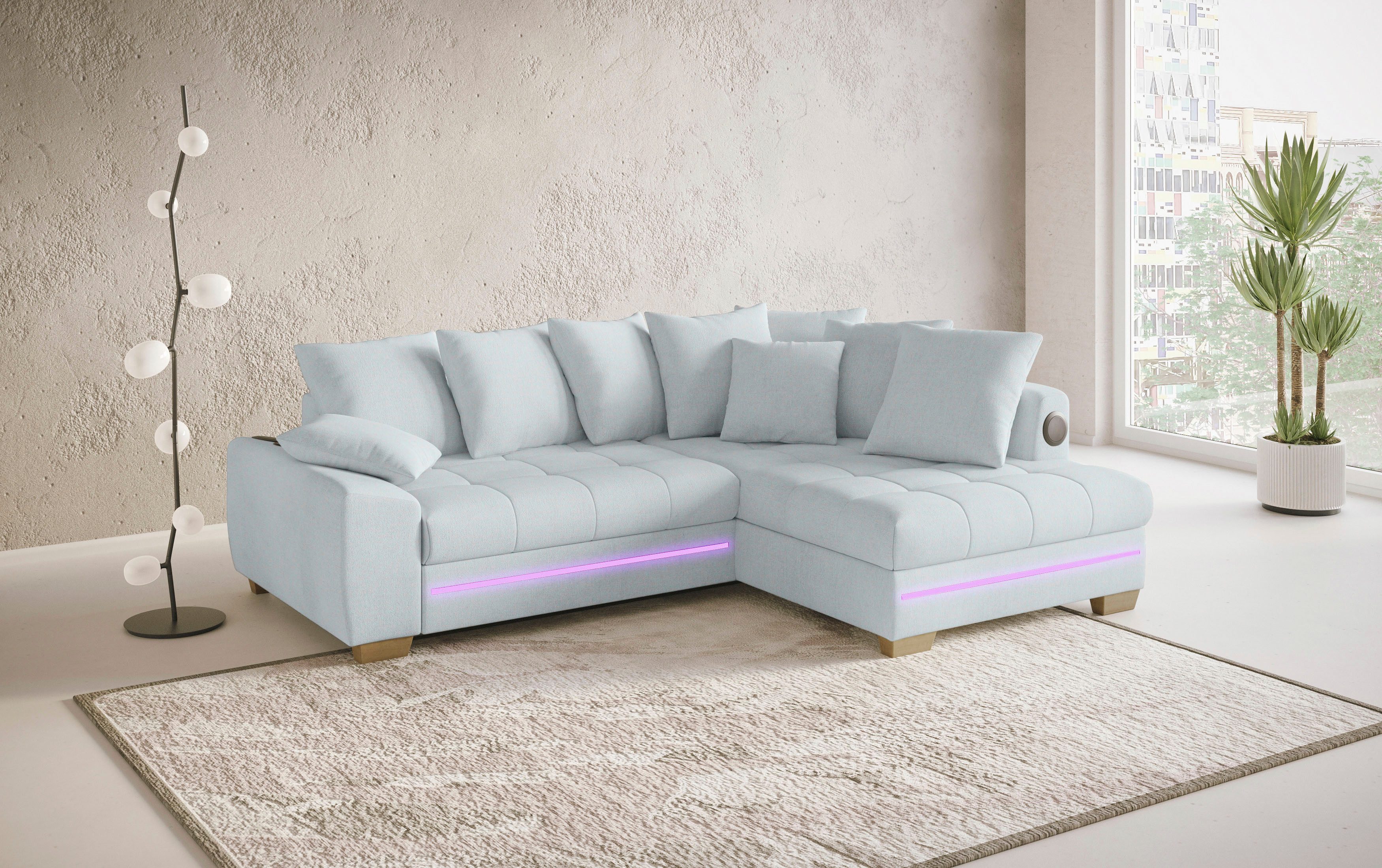 Mr. Couch Hoekbank Nikita II, L-vorm met koudschuim, rgb-led, geluidssysteem, optioneel met bed, bedlade