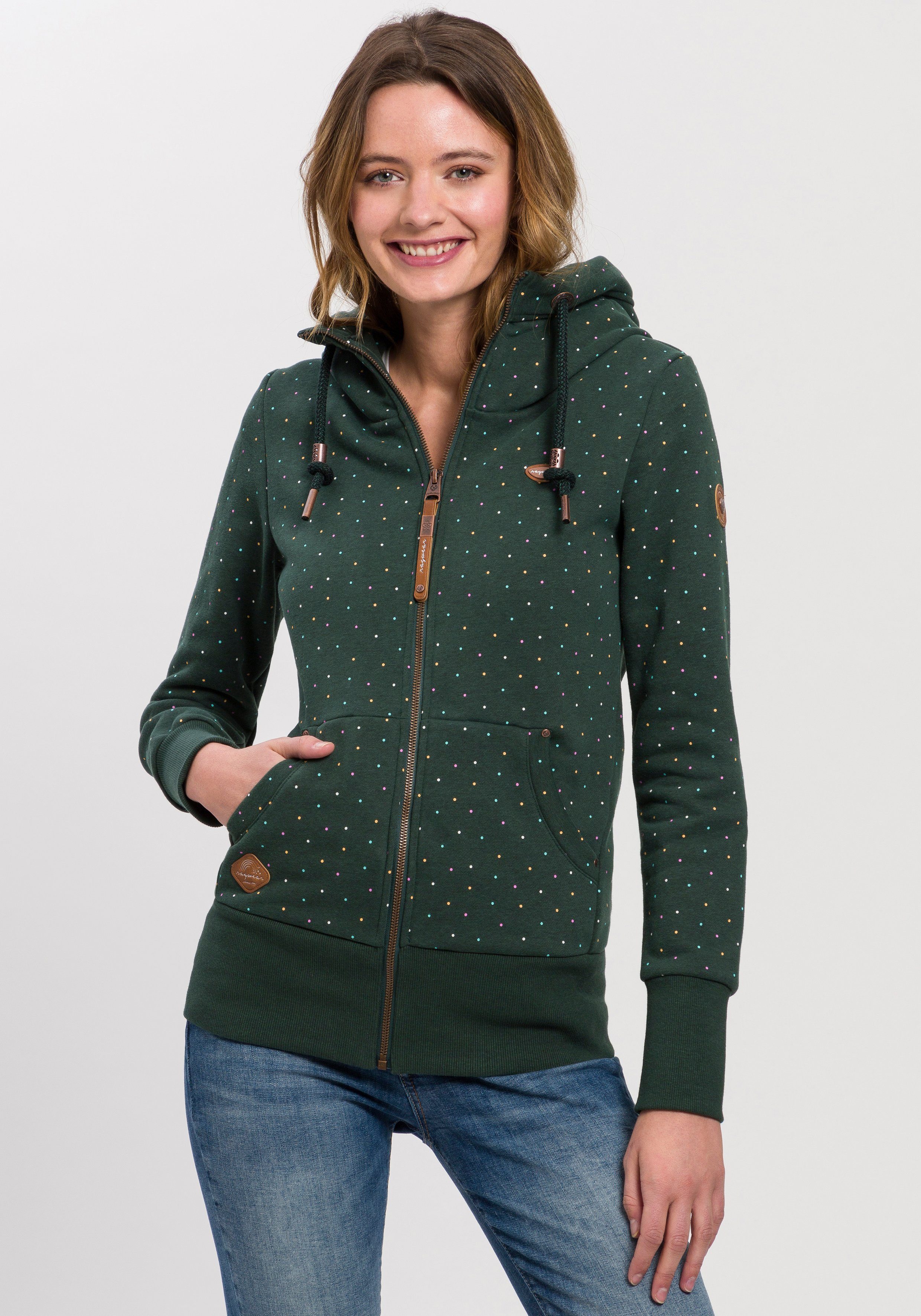 Ragwear Capuchonsweatvest NESKA DOTS MULTICOLOR ZIP O Jack met lange mouwen en veelkleurige, all-over stippenprint