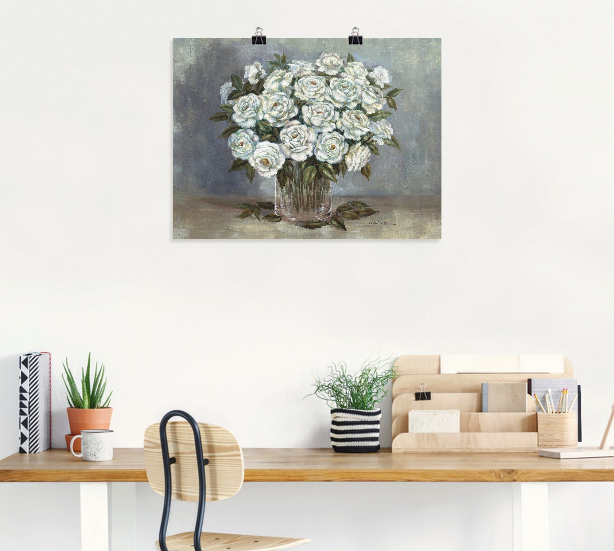 Artland Artprint Witte rozen als artprint op linnen, poster in verschillende formaten maten