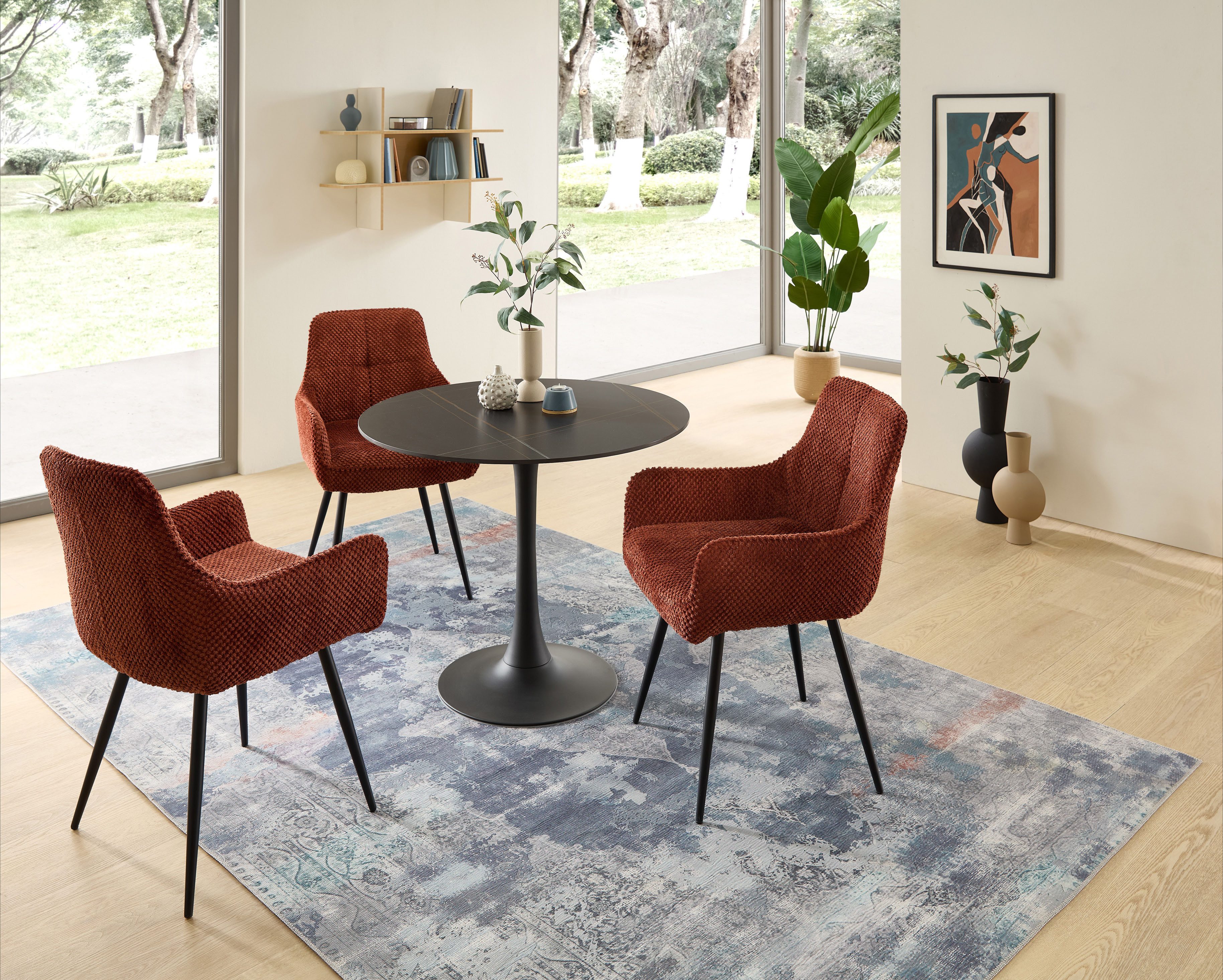 Stolkom Eettafel Josh ronde eettafel keramiek, gemarmerd, BxH 90x75 cm Keramische oppervlakte gemarmerd, keuze uit wit, grijs of zwart