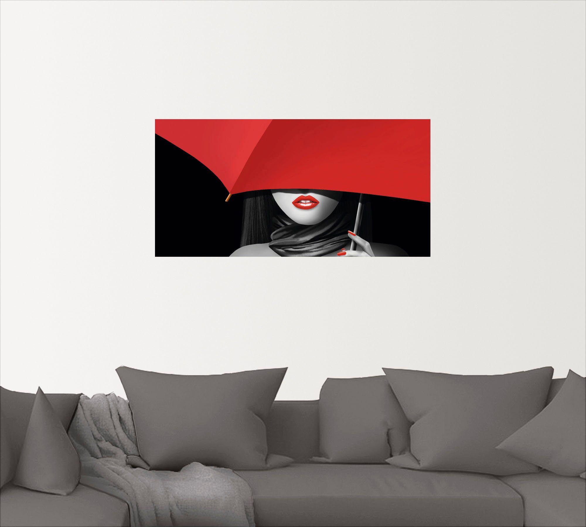 Artland Artprint Rode lippen onder de paraplu als artprint van aluminium, artprint voor buiten, poster, muursticker in diverse maten formaten