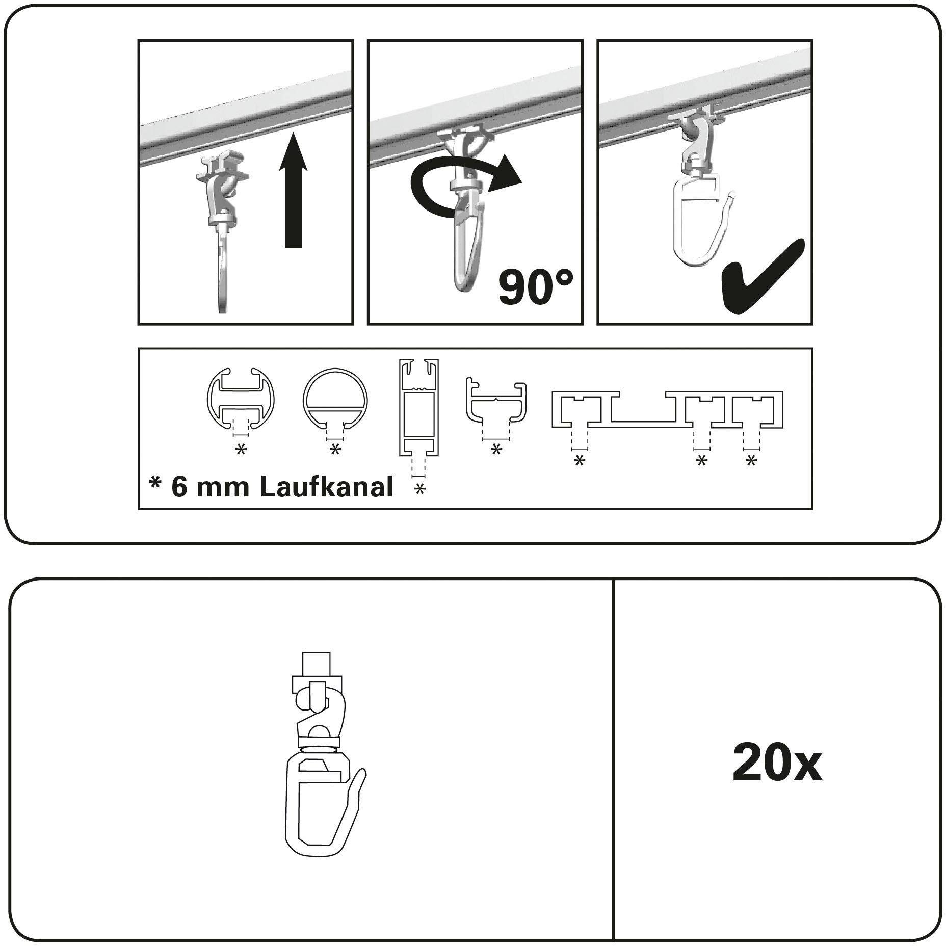 GARDINIA Gordijngeleider Draaiglijder voor 6 mm rail met plooihaken (20 stuks)
