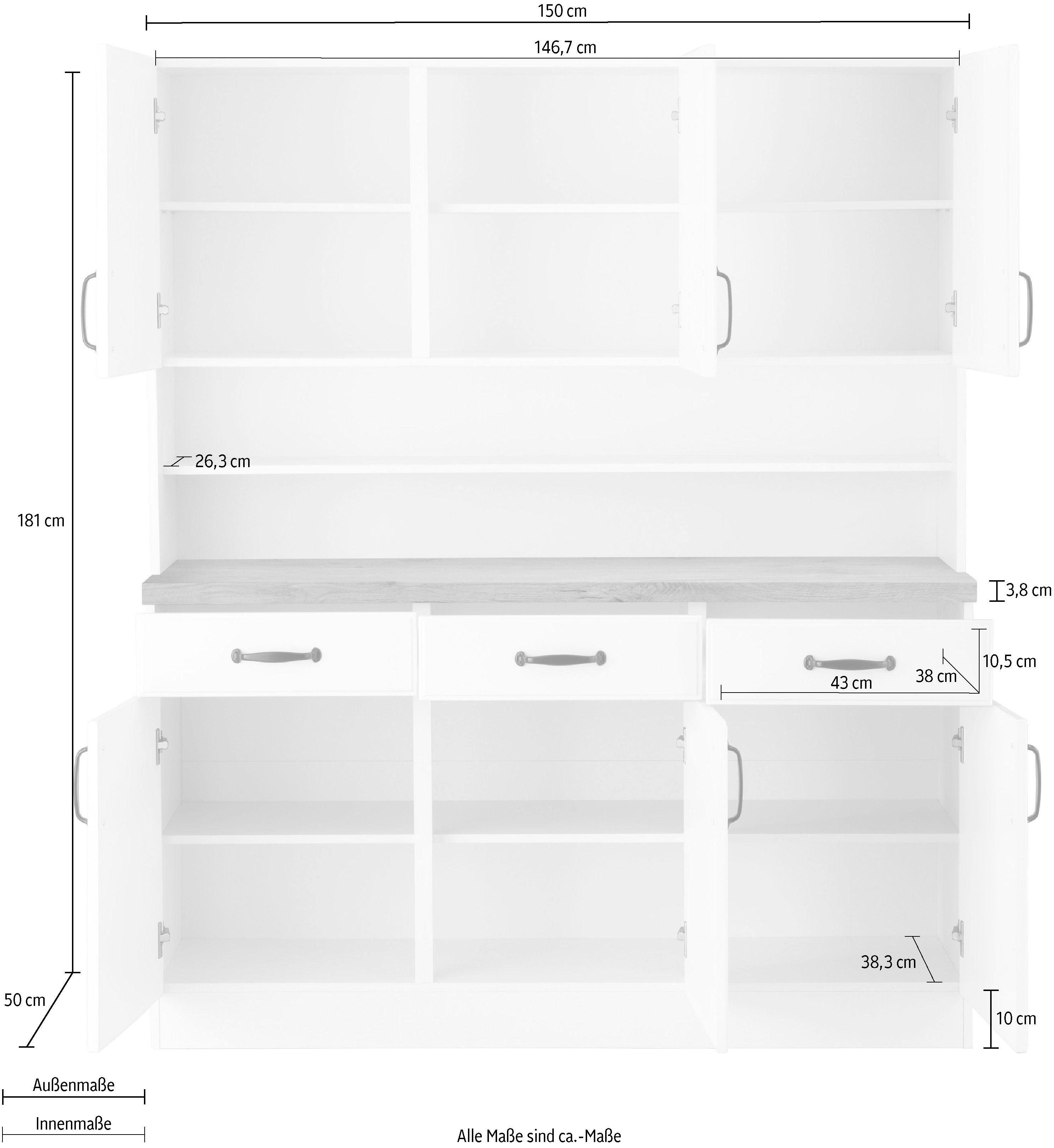 Wiho Küchen Keukenbuffet Erla 150 Cm Breed Met Vakkenfront Online ...