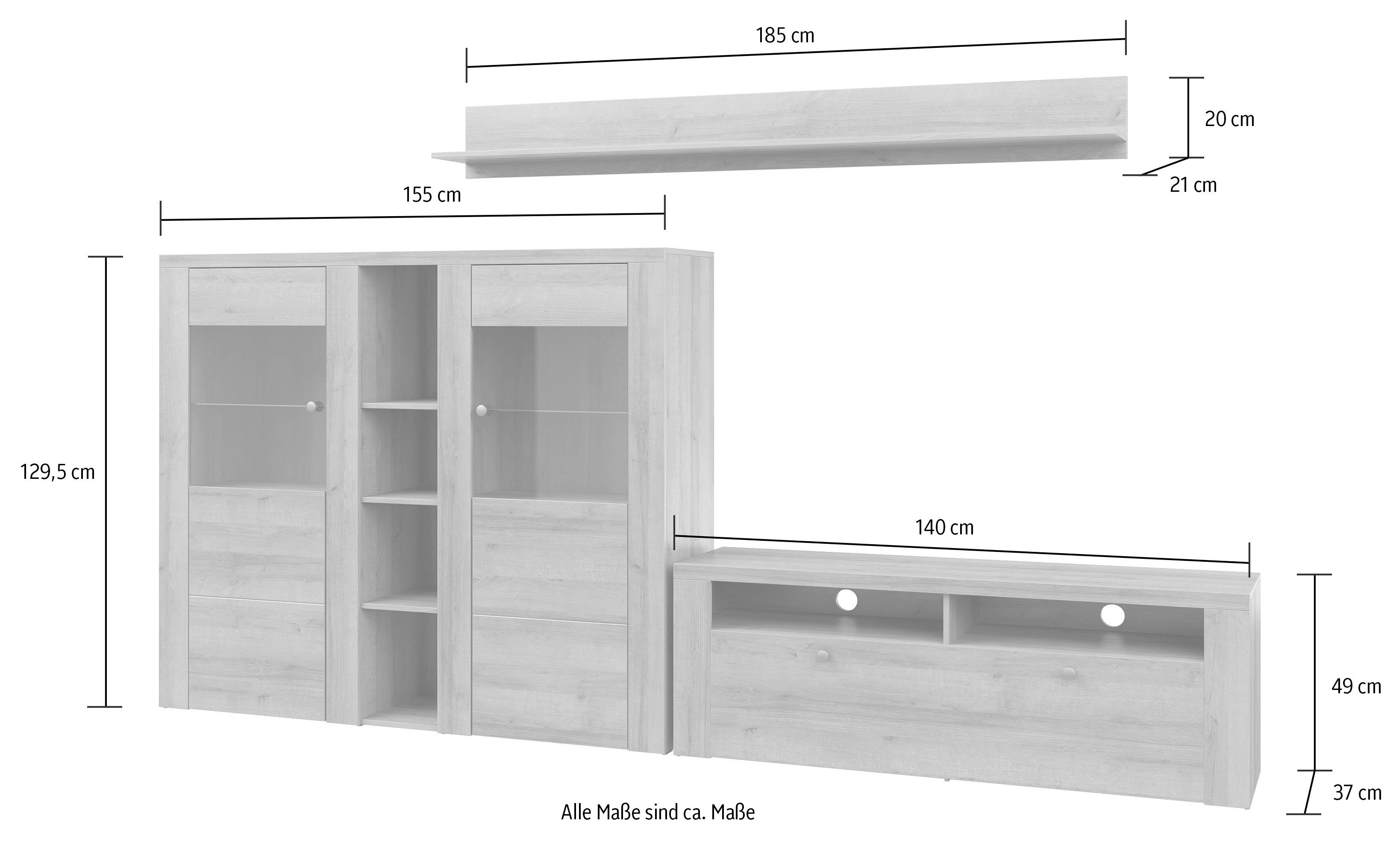 Home affaire Wandmeubel Larona, Woonwand, 3-delig set, bestaande uit 1 tv-kast, 1 hoge kast, 1 wandplank (3-delig)