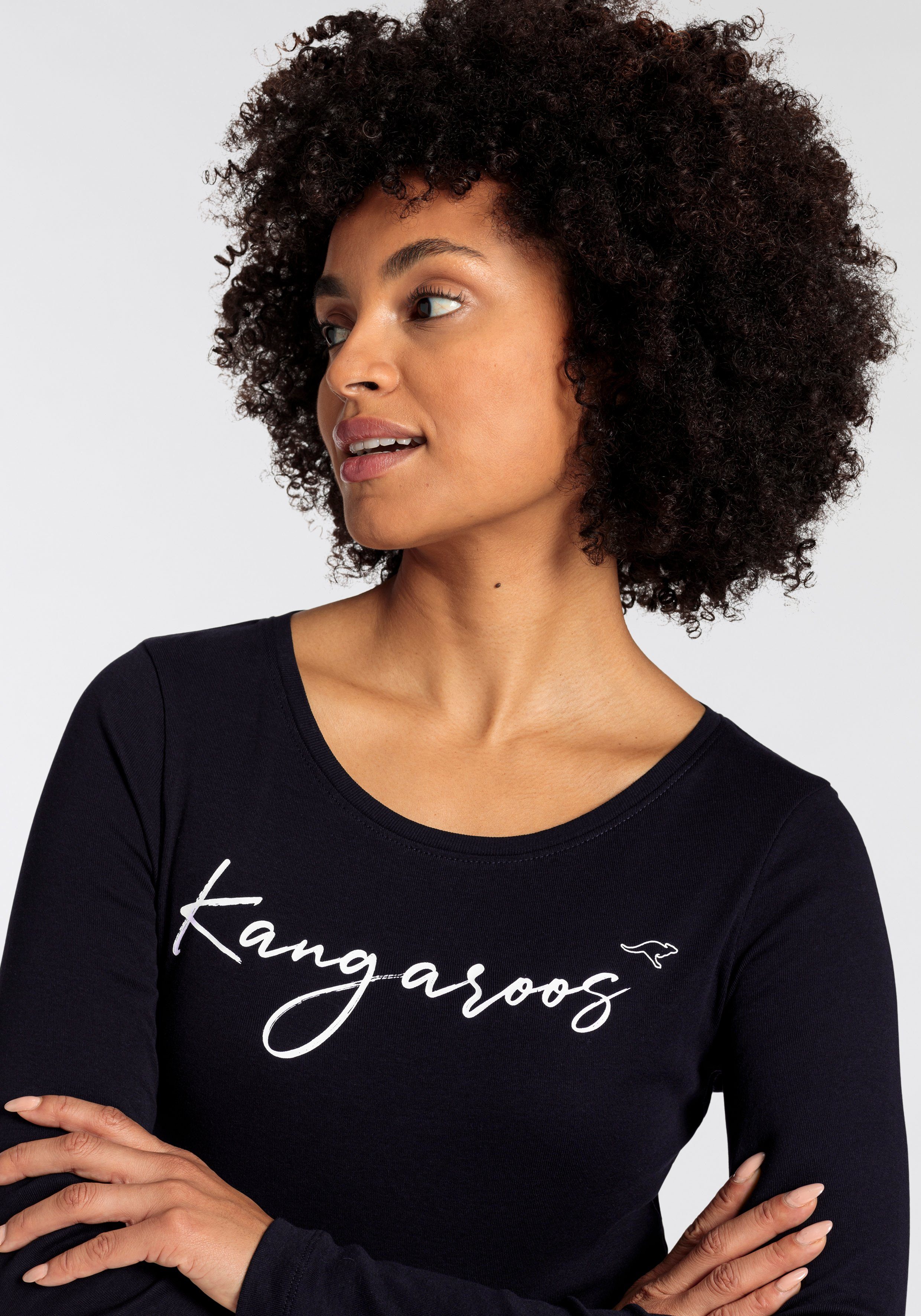 KangaROOS Longsleeve Lange mouwen, zeer figuurvolgend, van ribstof, van 100% katoen