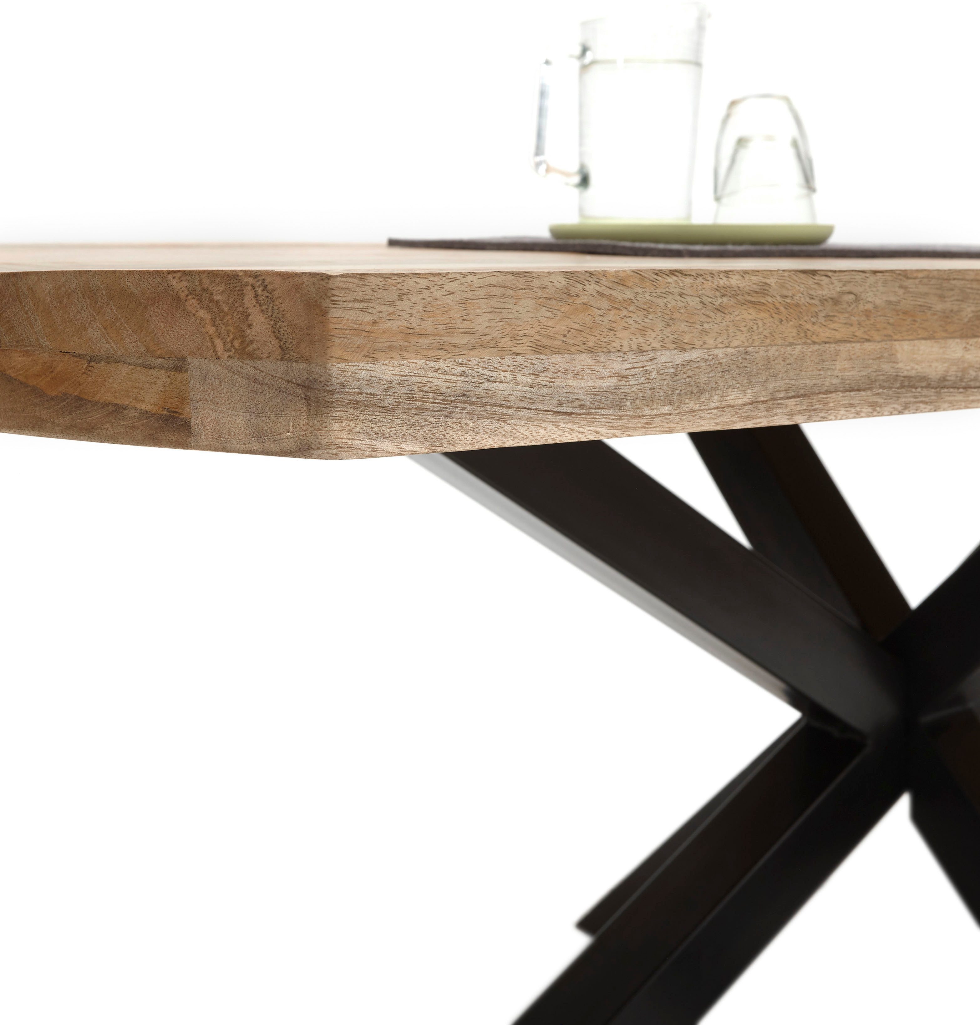 Stolkom Eettafel Veneti 200 cm breed in bootvorm, tafel mango massief hout