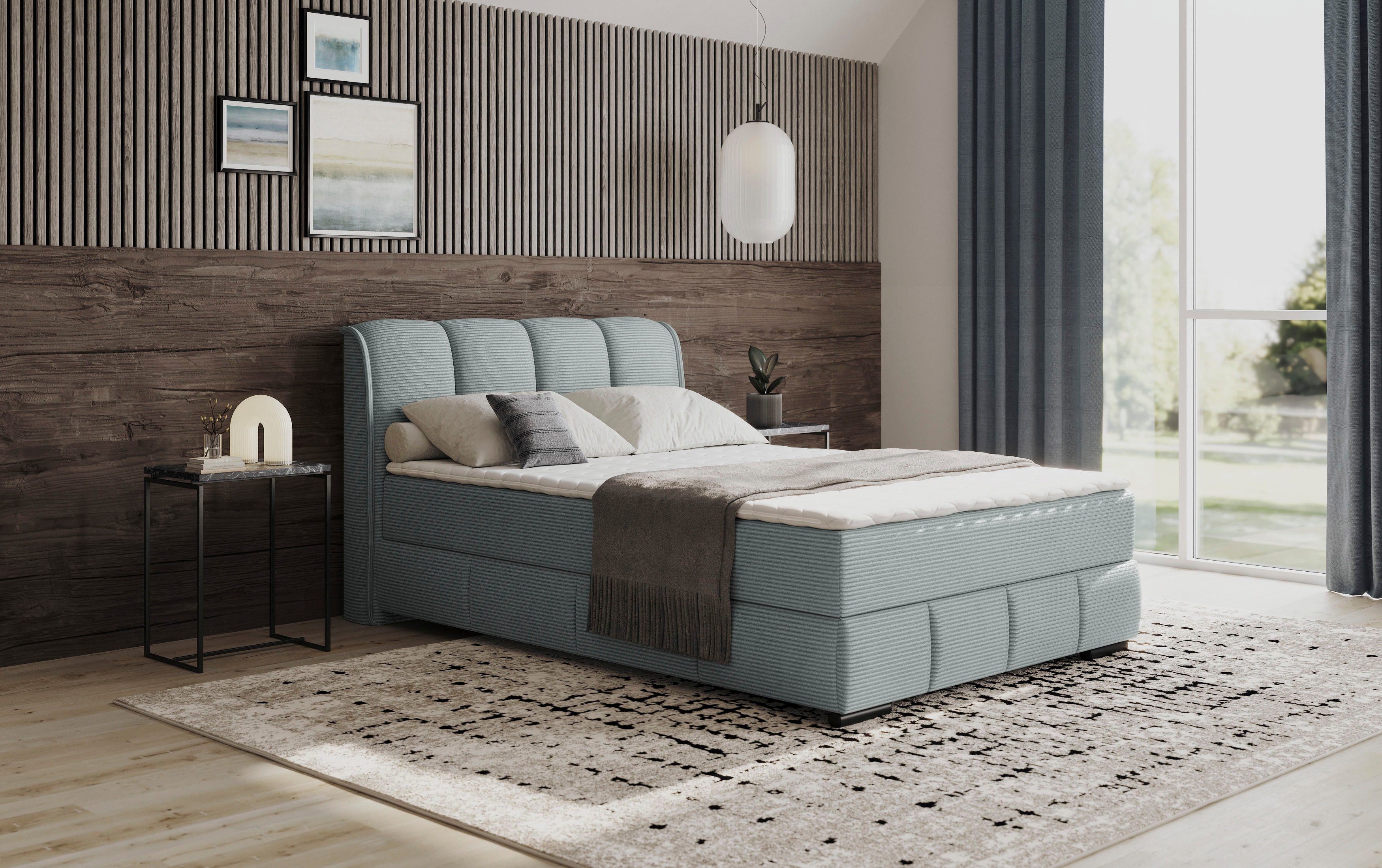 Mr. Couch Boxspring Bethany met bedkist, incl. matras Topmatras en sierkussen, in verschillende hardheden beschikbaar boxsprings blauw