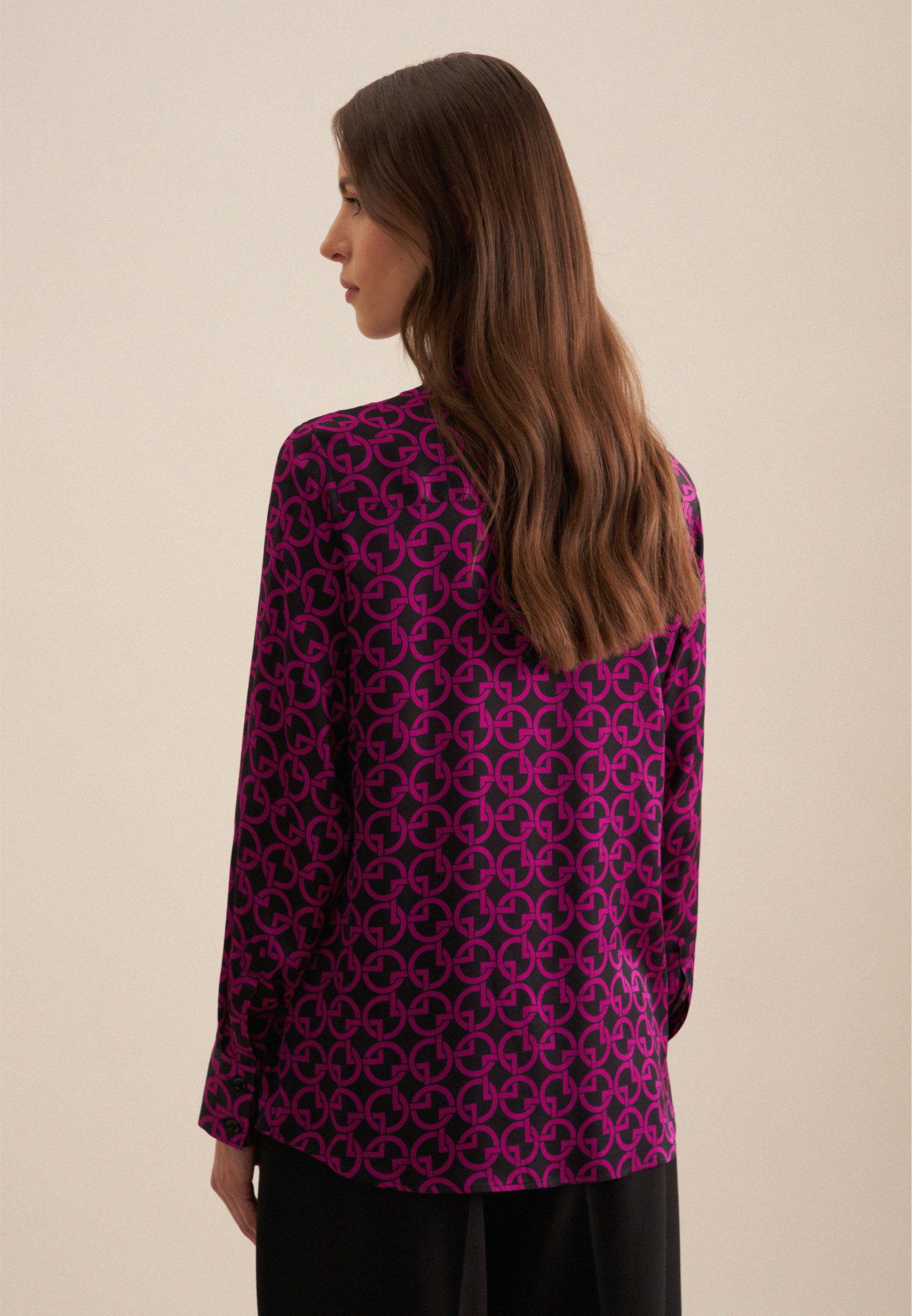 seidensticker Overhemdblouse Zwarte roos Lange mouwen kraag print