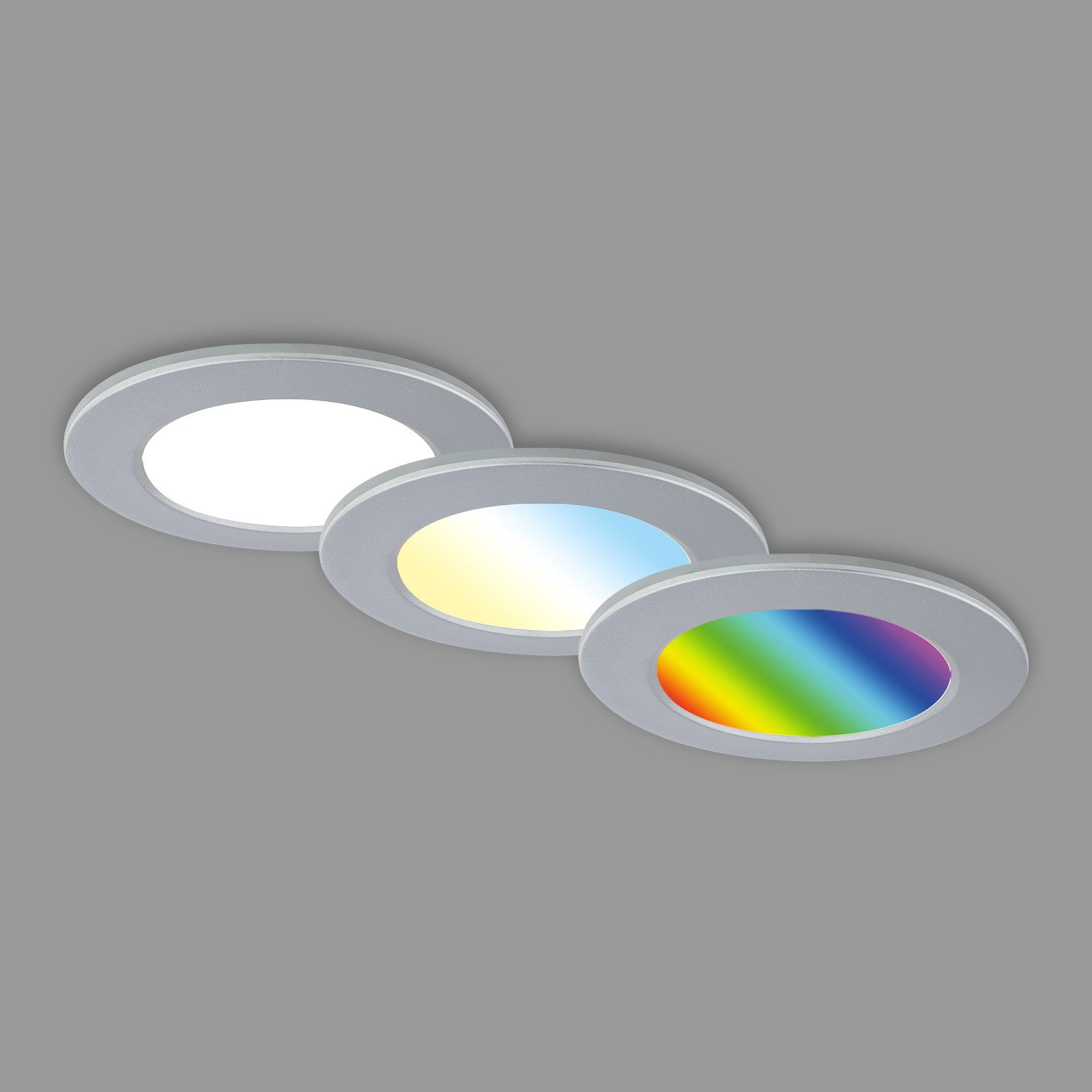 Briloner Leuchten Ledinbouwlamp 3-pack LED inbouwlampen RGB-CCT, chroom-mat 3-delige set led inbouwspots plafond, rgb inbouwlampen cct, led bad