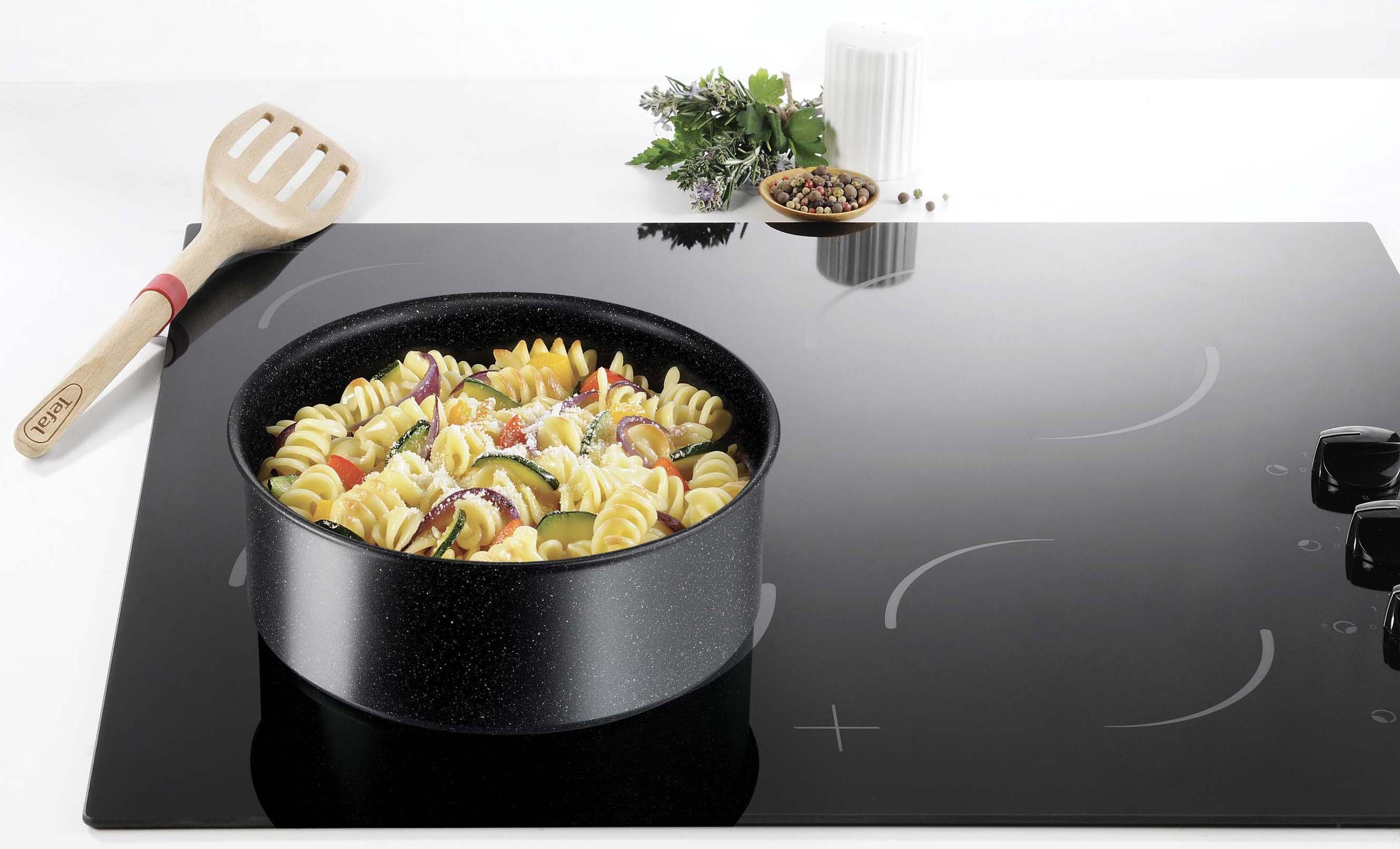 Tefal Pannenset L39996 Ingenio Black Stone, kookpan set inductie stapelbaar, anti-aanbak (set, 4-delig)