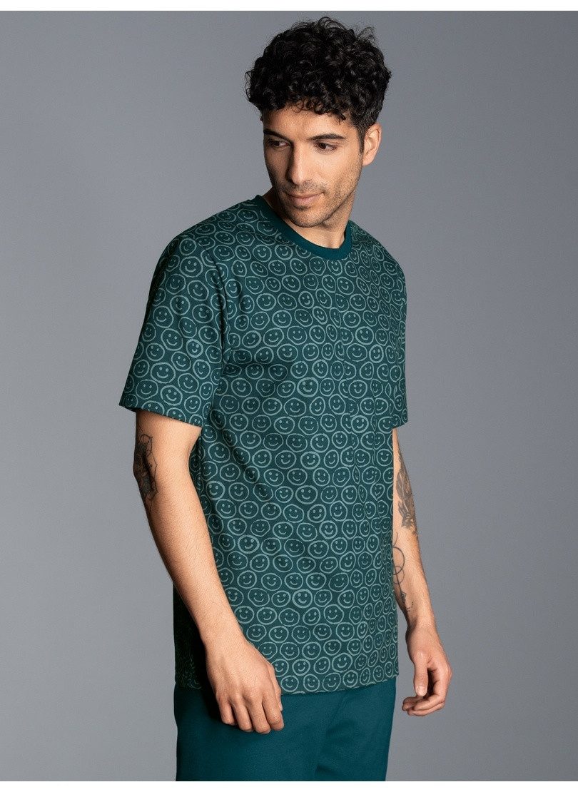Trigema T-shirt TRIGEMA T-shirt met vriendelijk smiley-motief (1-delig) heren t-shirts maat XXL groen