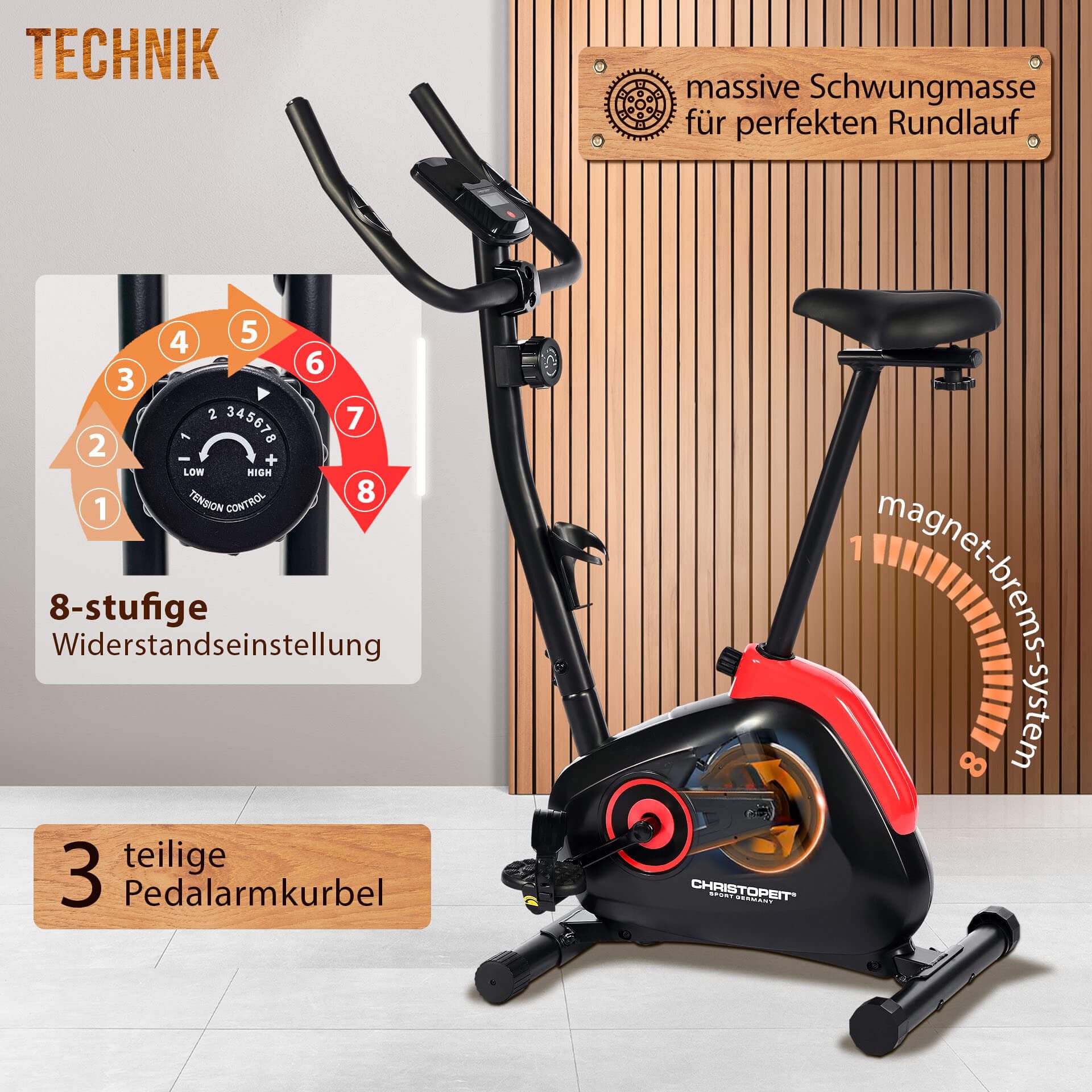 Christopeit Sport® Hometrainer HT 2.0 Swinggewicht ca. 5 kg, 8 weerstandsniveaus