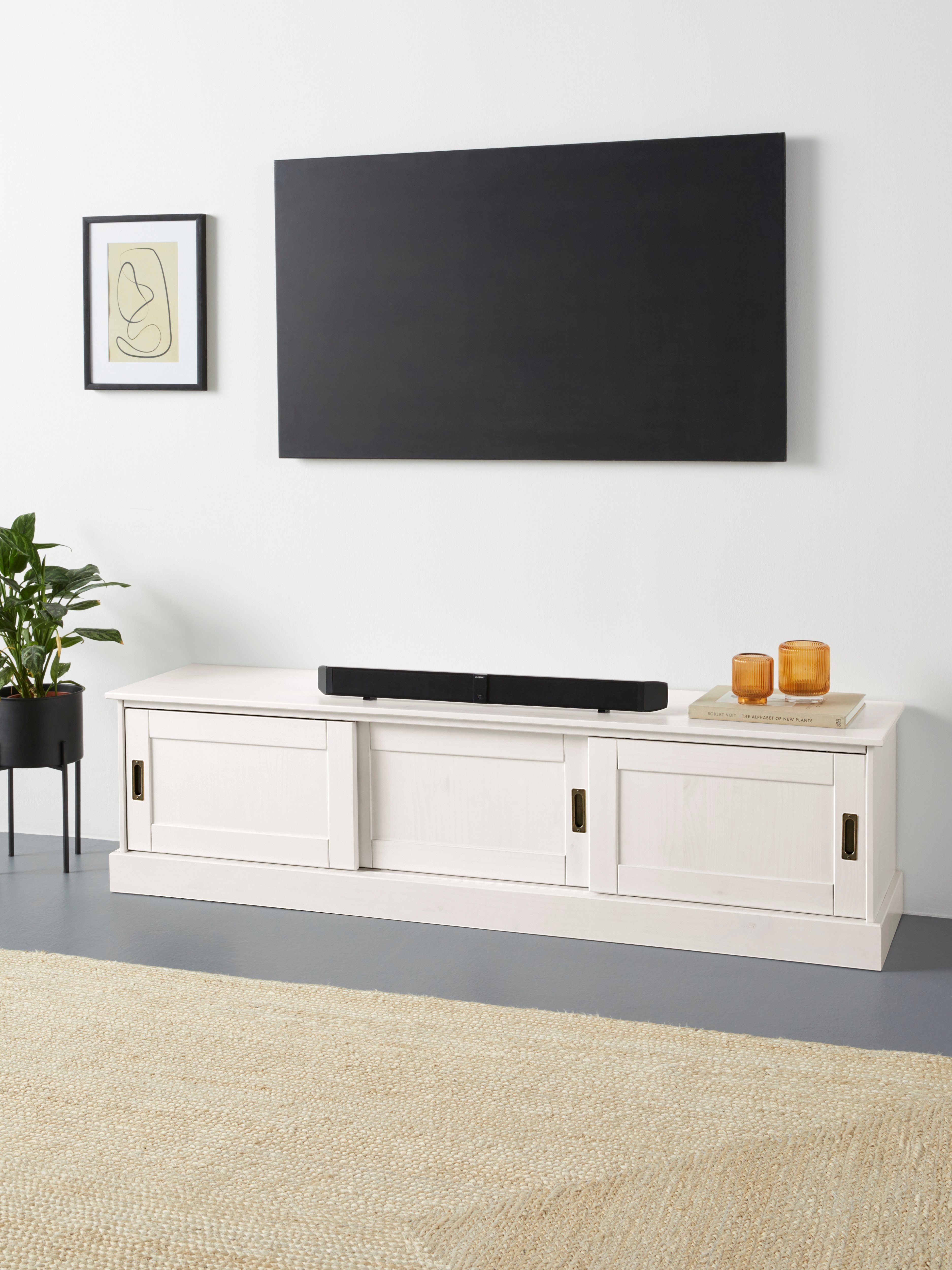 Home affaire Tv-meubel Schröder Commode met 3 schuifdeuren, van massief dennenhout lowboards wit