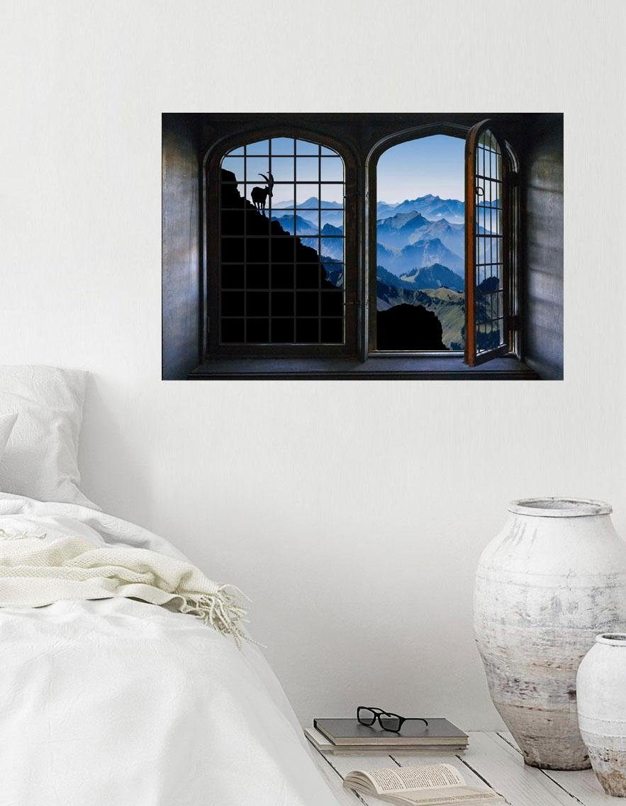 queence Wandfolie Bergen Muursticker, muurdecoratie, zelfklevend, 3D, raam