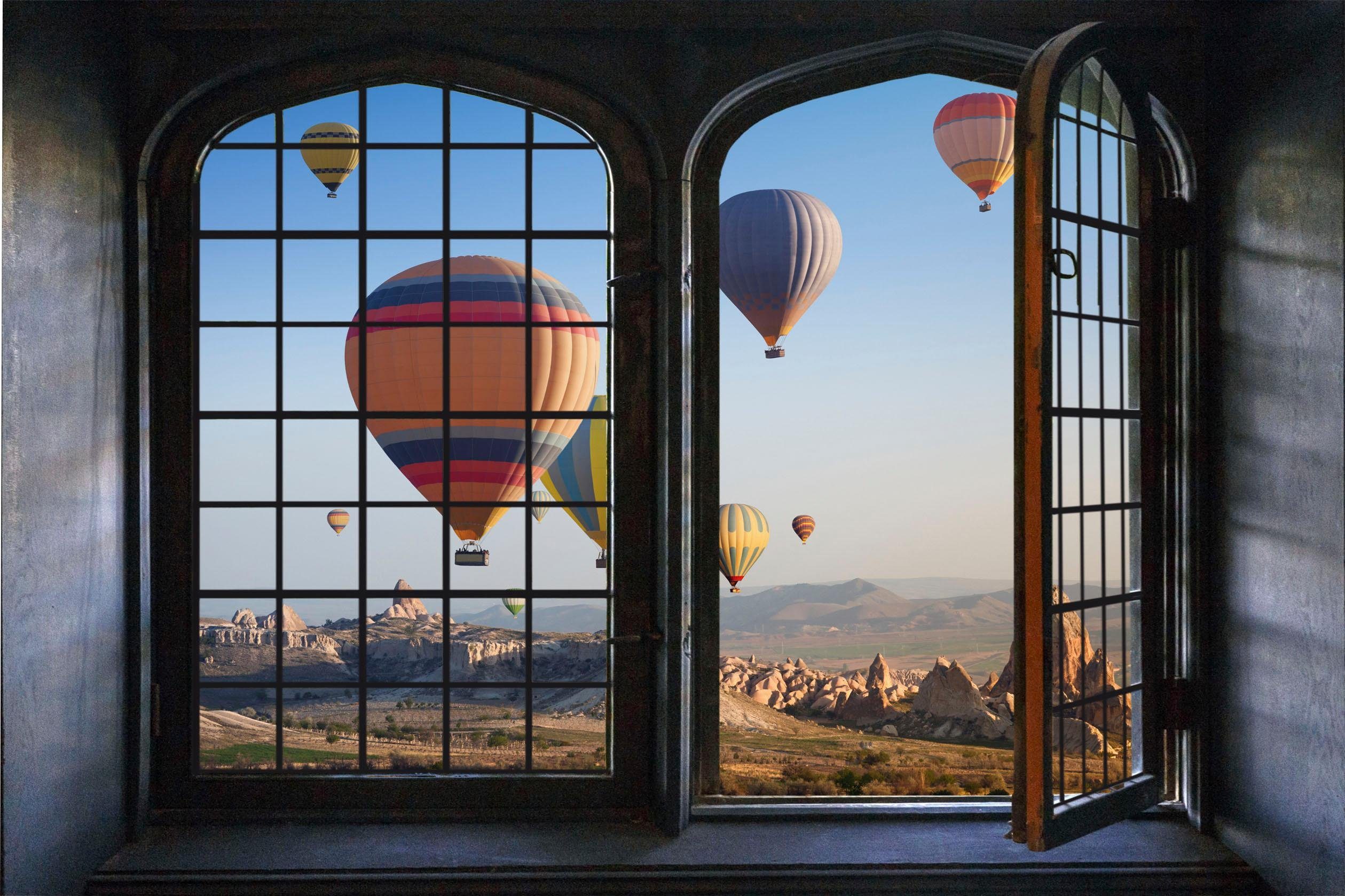 queence Wandfolie Ballonvaart Muursticker, muurdecoratie, zelfklevend, 3D, raam