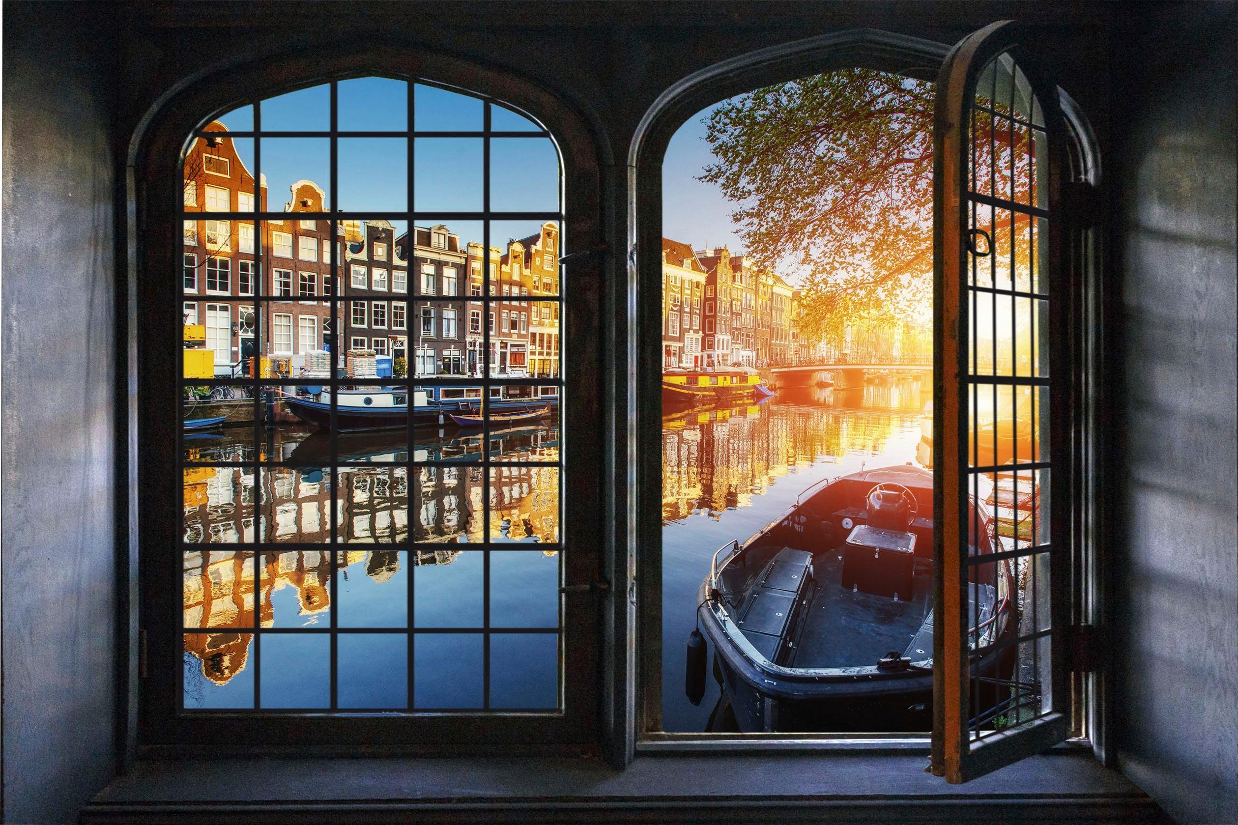 queence Wandfolie Amsterdam Muursticker, muurdecoratie, zelfklevend, 3D, raam