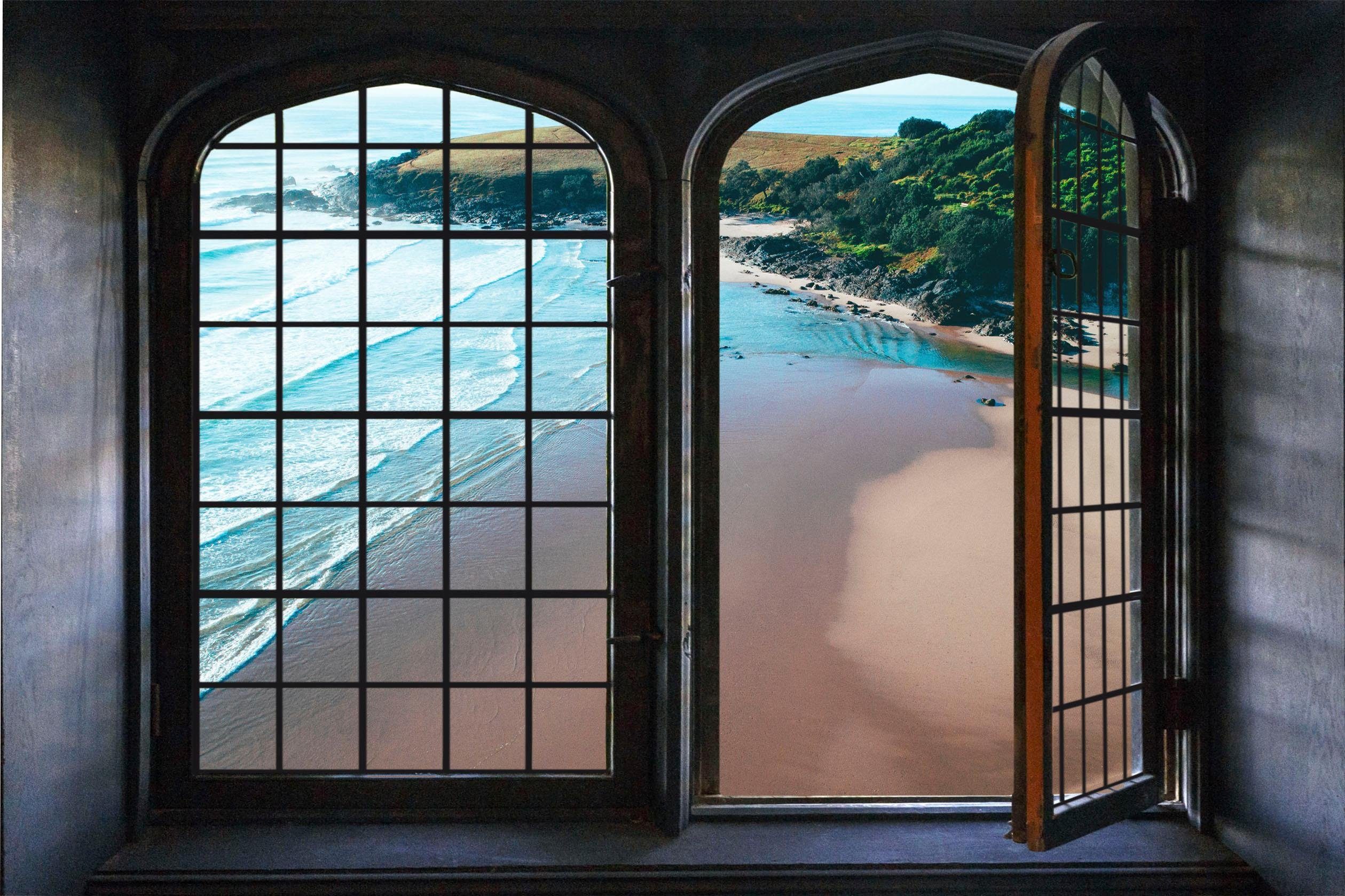 queence Wandfolie Zandstrand Muursticker, muurdecoratie, zelfklevend, 3D, raam