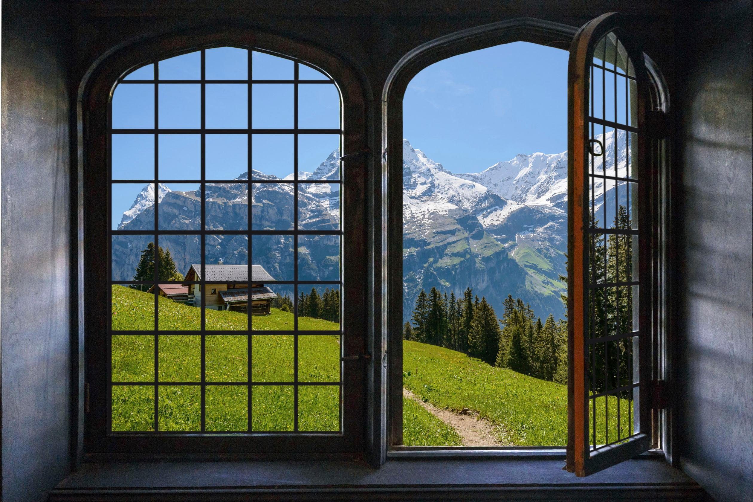 queence Wandfolie Zuid-Tirol Muursticker, muurdecoratie, zelfklevend, 3D, raam