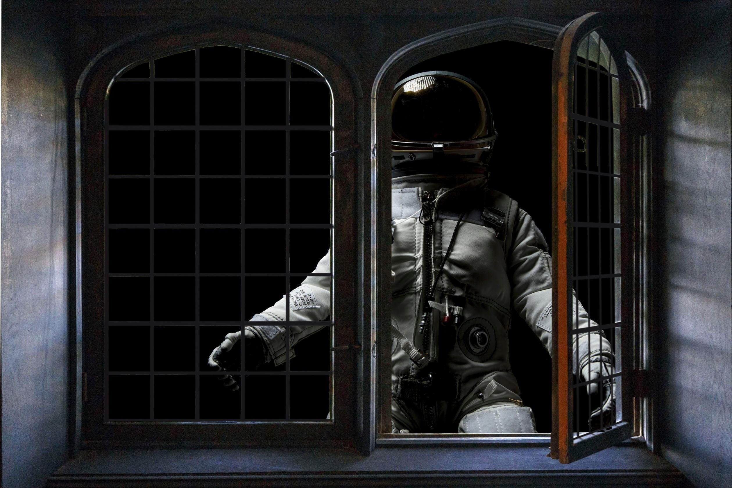 queence Wandfolie Astronaut Muursticker, muurdecoratie, zelfklevend, 3D, raam