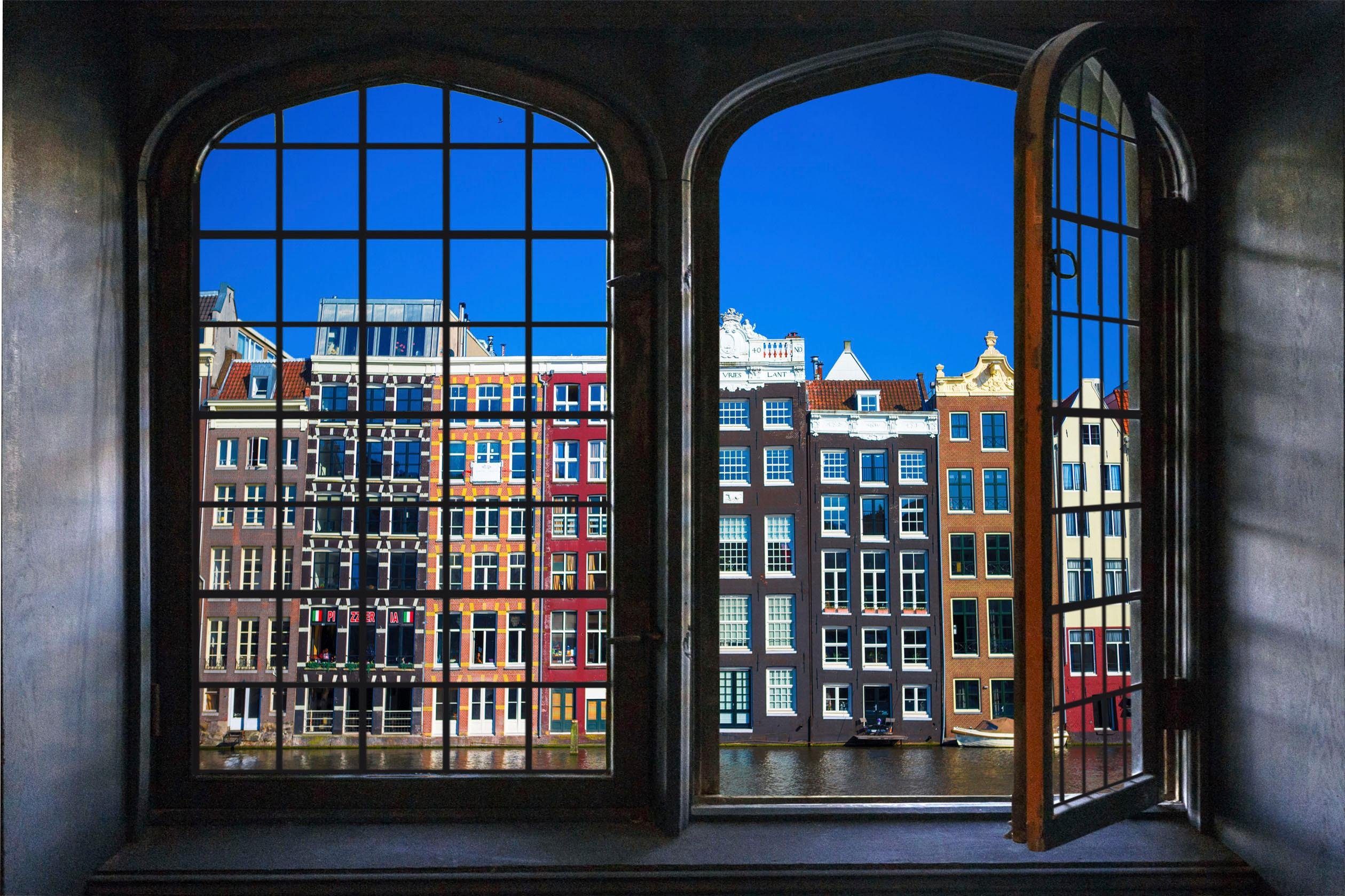 queence Wandfolie Huis voorkant Muursticker, muurdecoratie, zelfklevend, 3D, raam