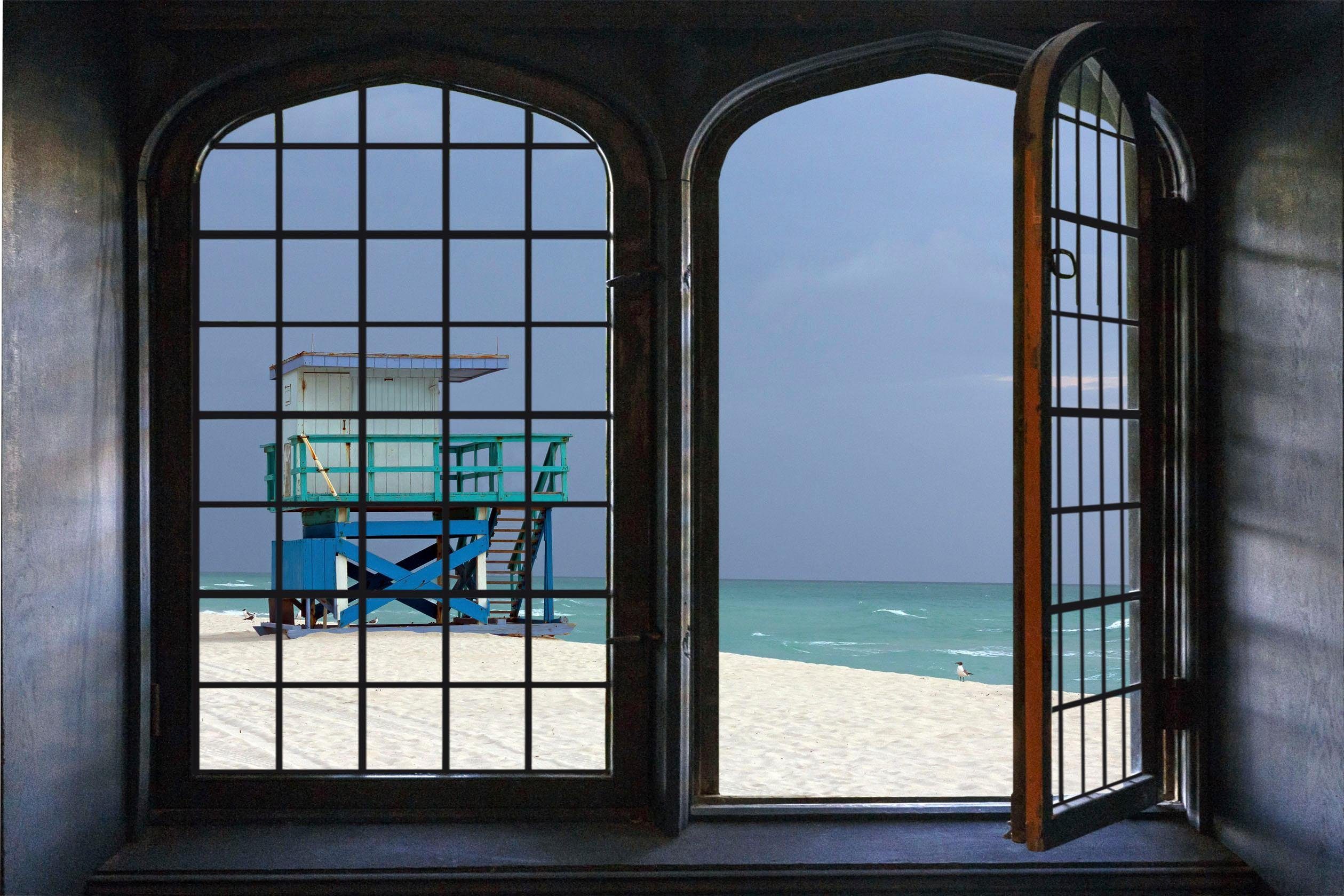 queence Wandfolie Miami Muursticker, muurdecoratie, zelfklevend, 3D, raam