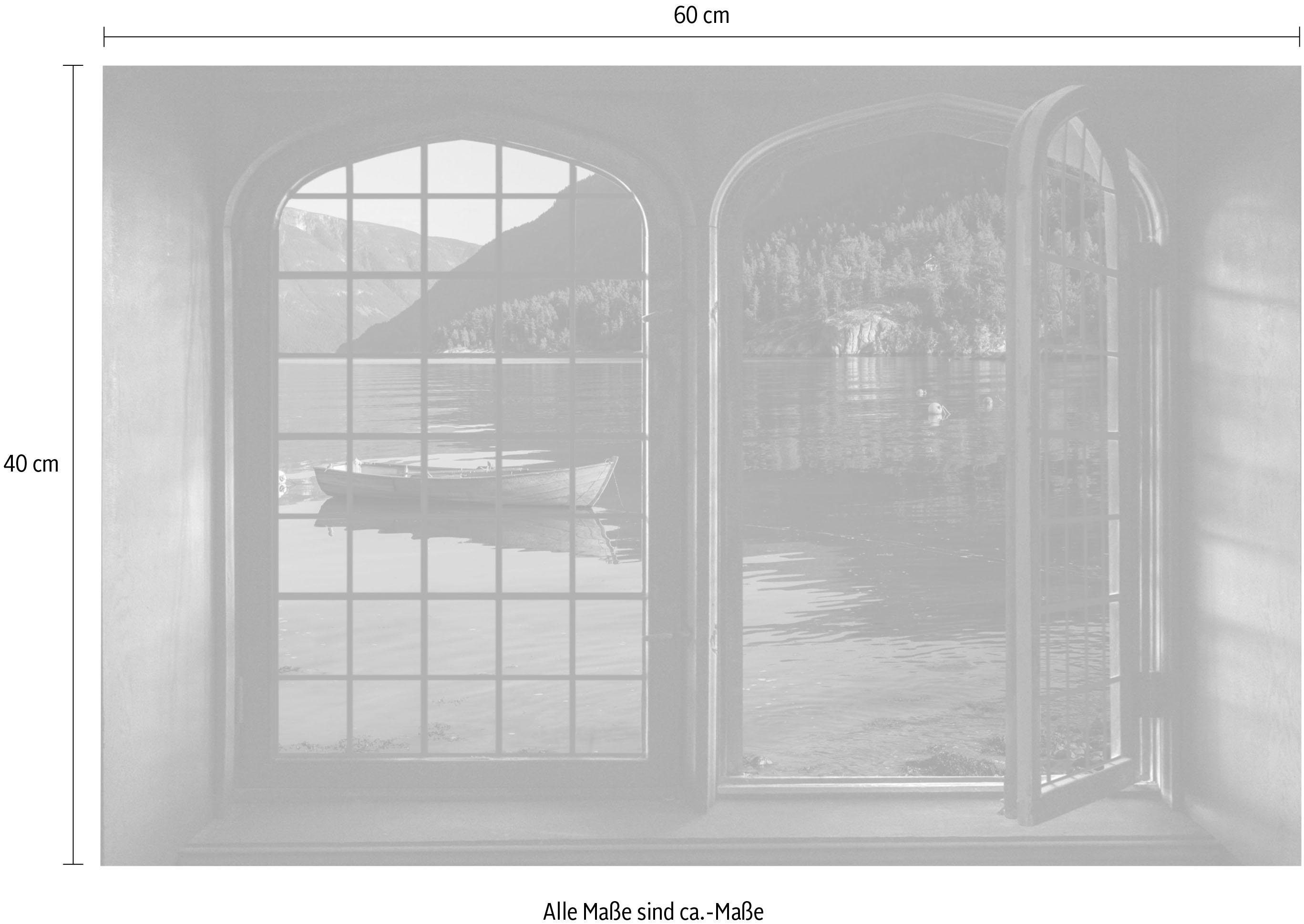 queence Wandfolie Lago di Garda Muursticker, muurdecoratie, zelfklevend, 3D, raam