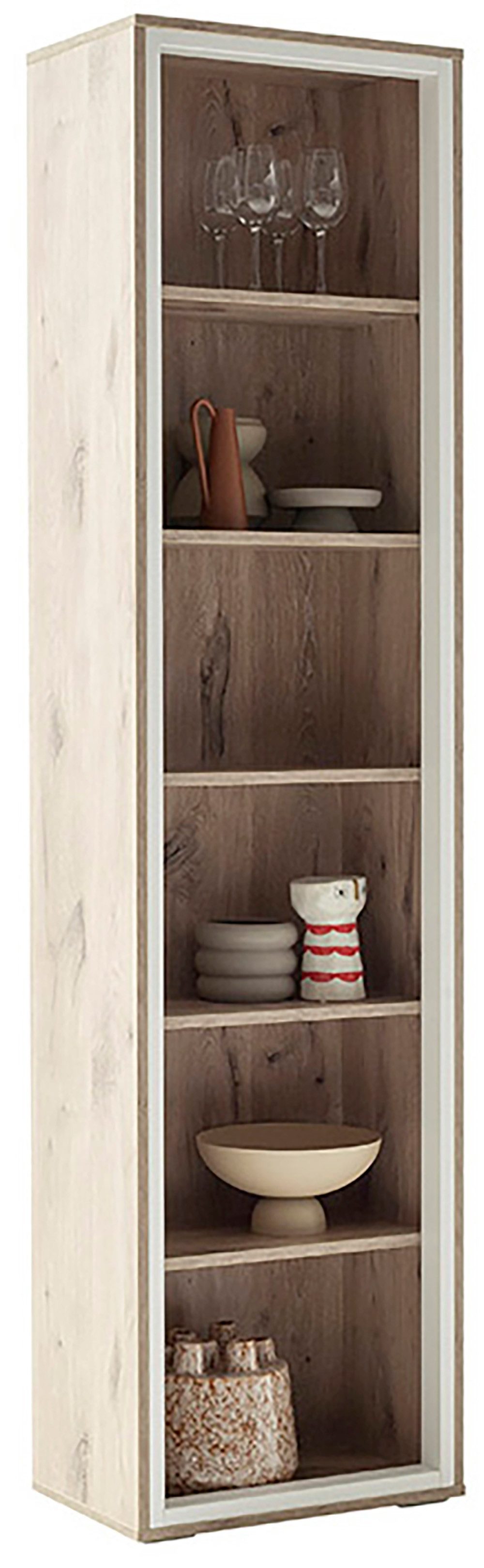 MCA furniture Vitrinekast SANTERNO 6 vakken, rek, corpus verlichting frame soft white, hoogte 197 cm