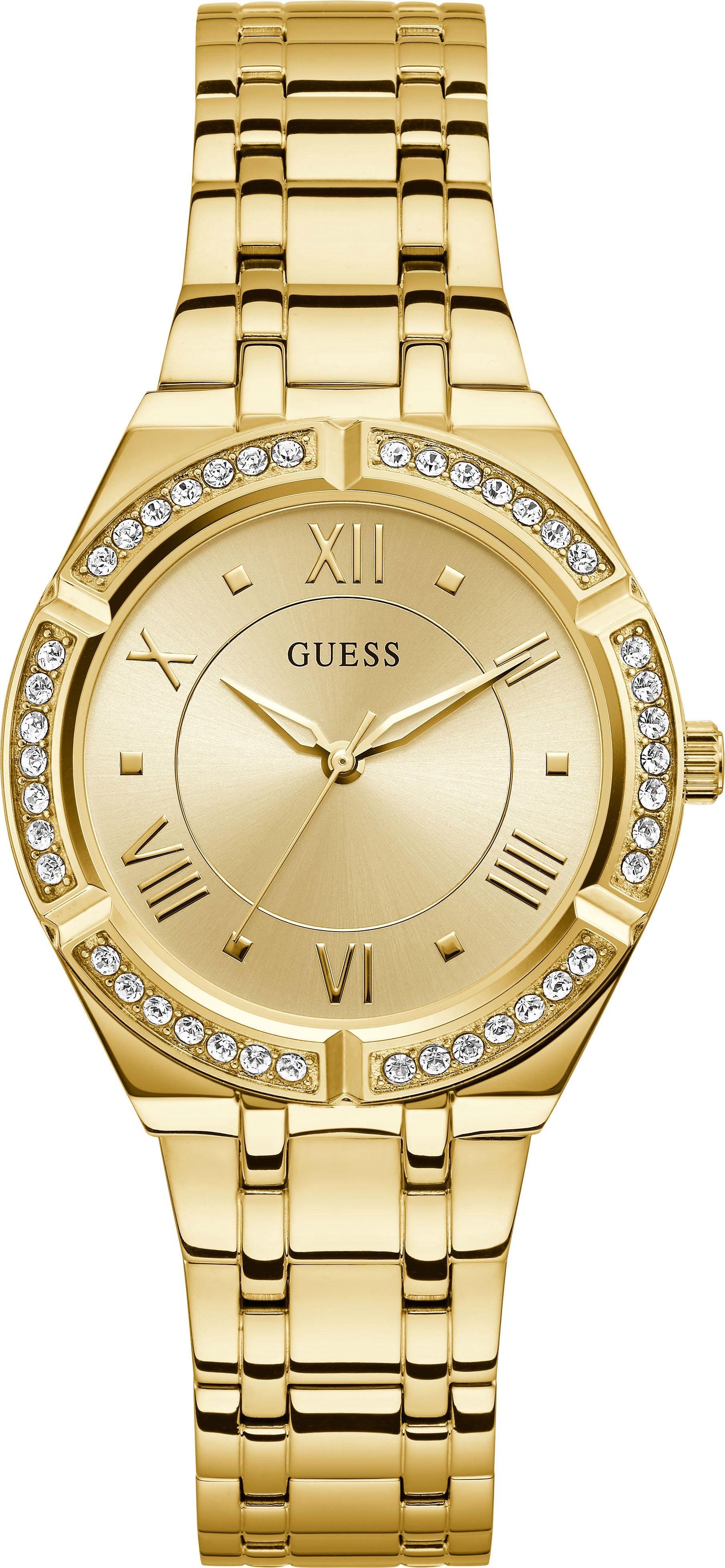 Guess Kwartshorloge Cosmo Horloge, dameshorloge, analoog, kristalstenen, stalen armband