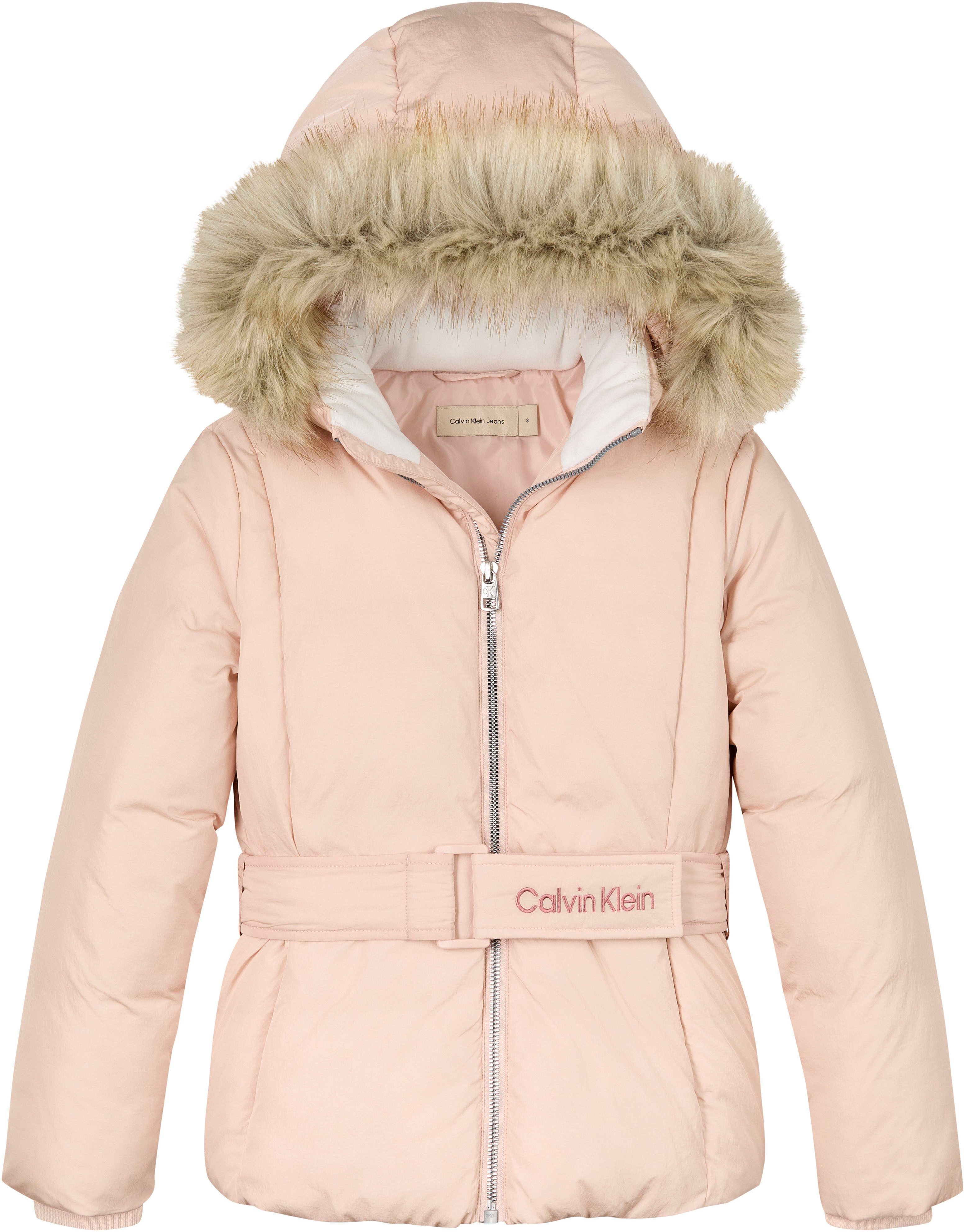 Calvin Klein Outdoorjack Classic Belted Fur Jacket voor kinderen tot 16 jaar en met logo-opdruk