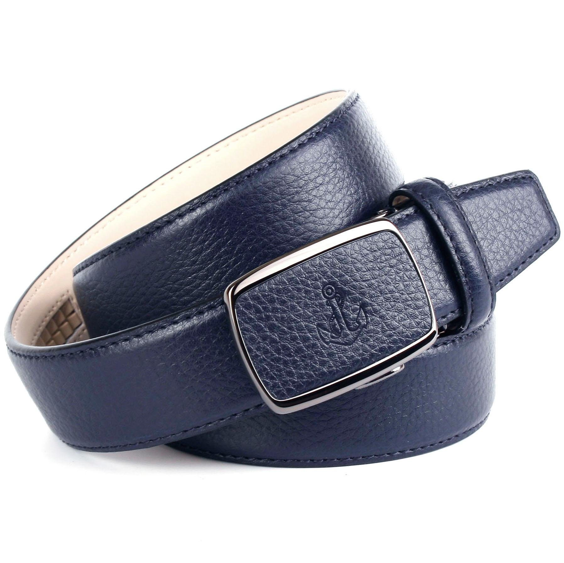 Anthoni Crown Leren riem met ankerlogo, maritieme look dames brede riemen maat 90 blauw