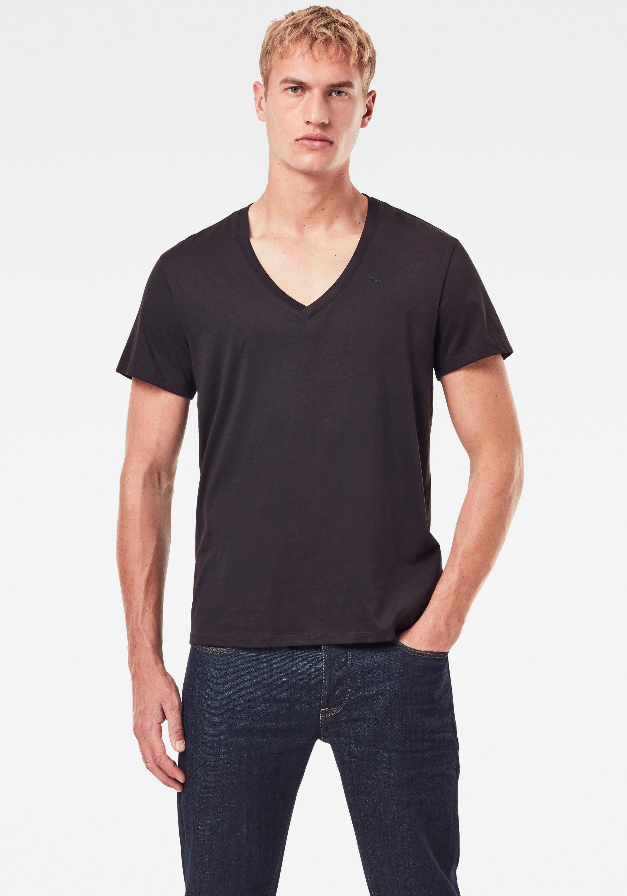 G-Star RAW Shirt met V-hals Base htr v t s/s 2-pack (2-delig, Set van 2)