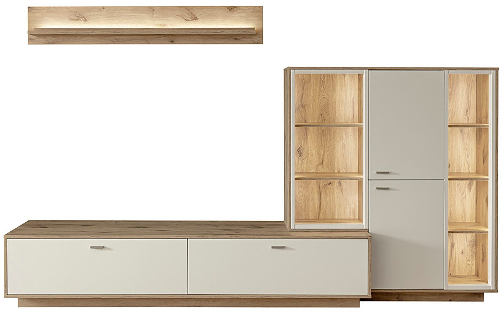 MCA furniture Wandmeubel SANTERNO Woonkamer set (3-delig), deuren & lades gedempt, breedte 287 cm (complete set, 3-delig) tv-wandmeubels wit