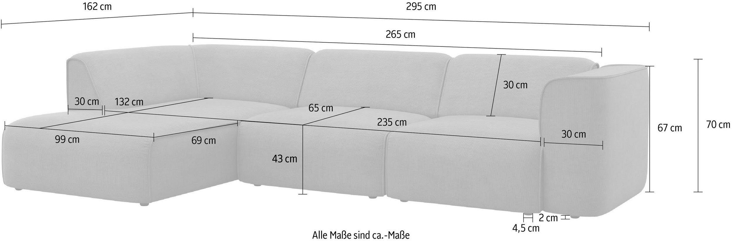 RAUM.ID Hoekbank Merid L-vorm, altijd uitbreidbaar met modules, B/D/H: 295/162/70 cm