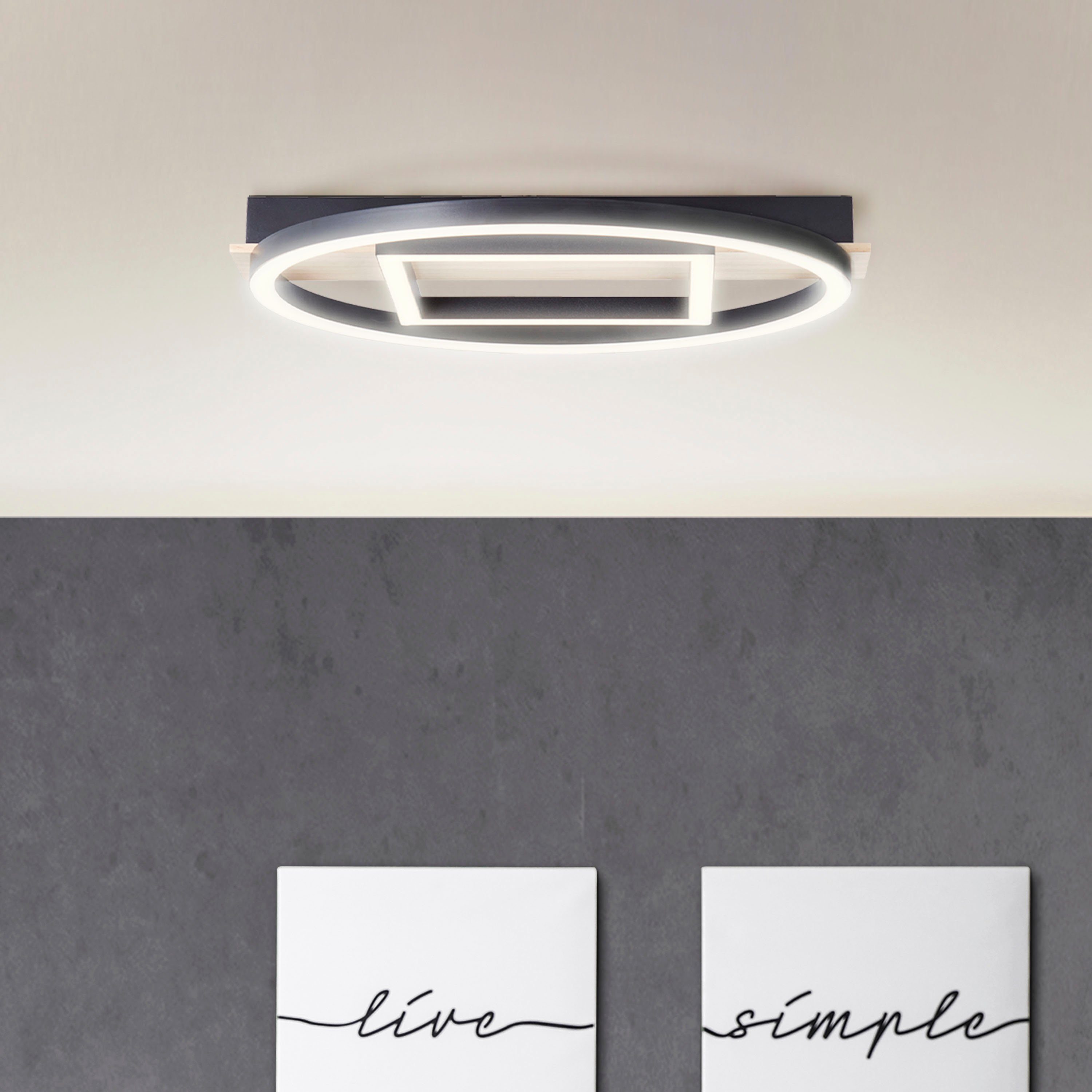 my home Led-plafondlamp Lysann plafondlamp 39 x 37 cm, 24 w, 2500 lm, 3000 k, hout/metaal, bruin/zwart (1 stuk)