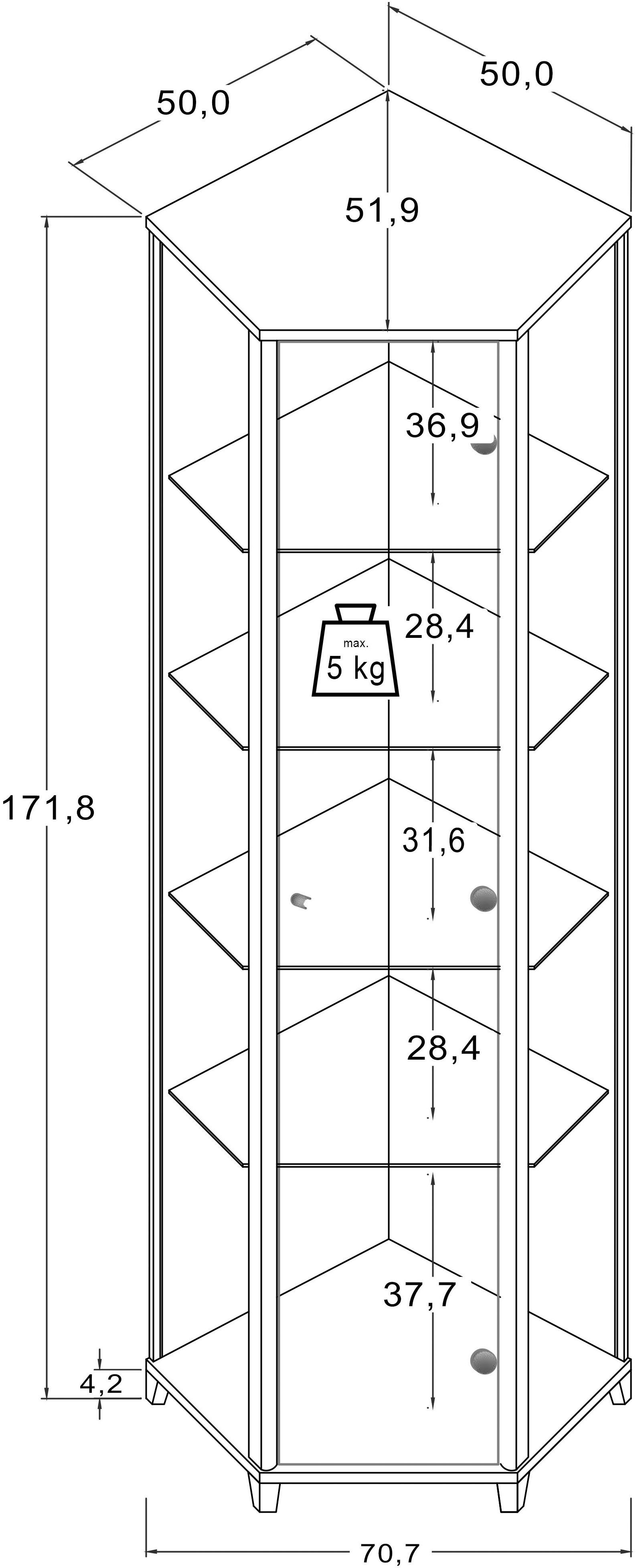fif möbel Hoekvitrinekast TRIO hoogte ca. 172 cm, incl. verlichting Hoekvitrine/Glasvitrine 1x Glazen deur, perfect voor verzamelaars, verzamelvitrine