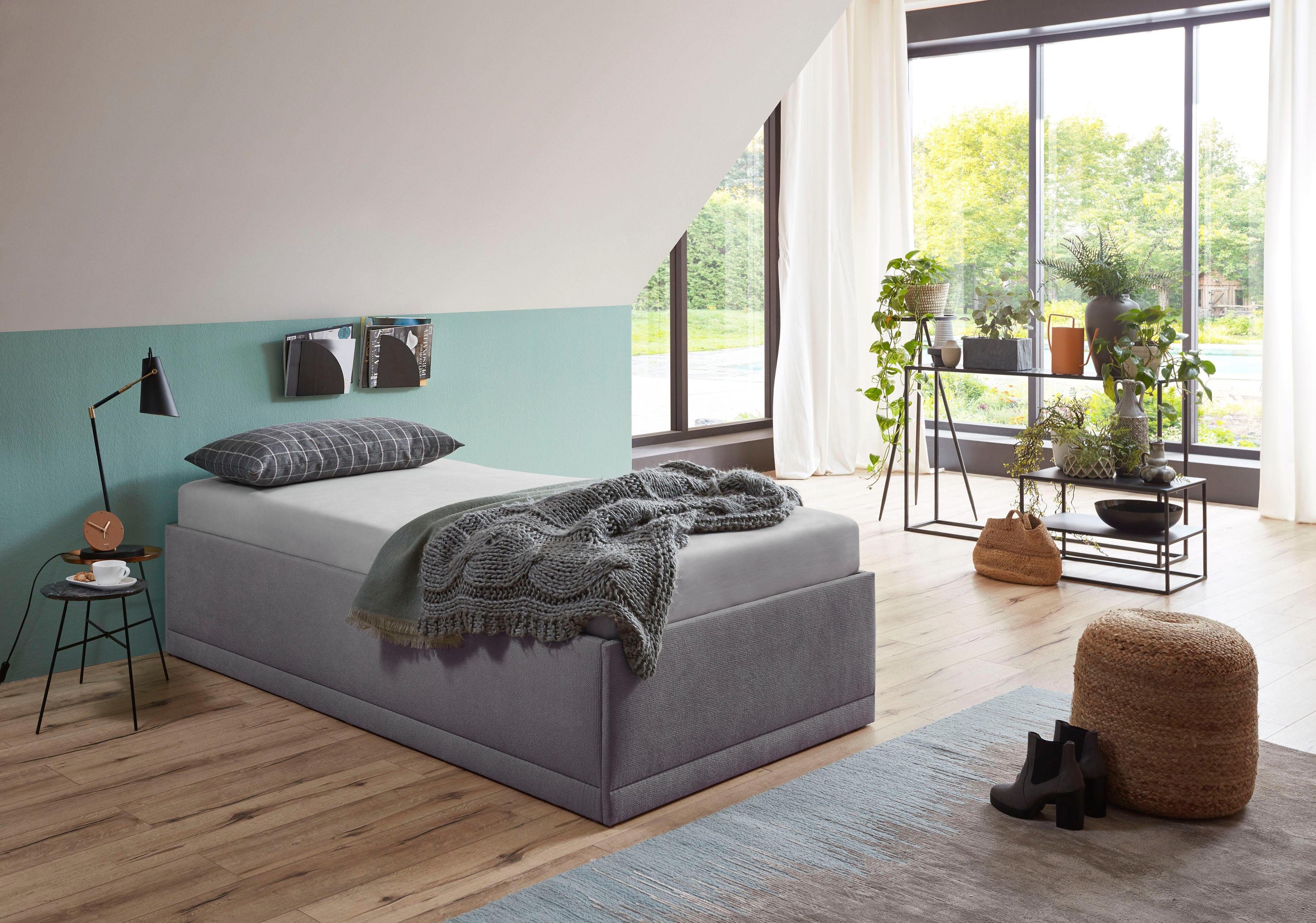 Westfalia Polsterbetten Gestoffeerd bed Texel Standaardhoogte met sierkussen, bedkist bij uitvoering met matras